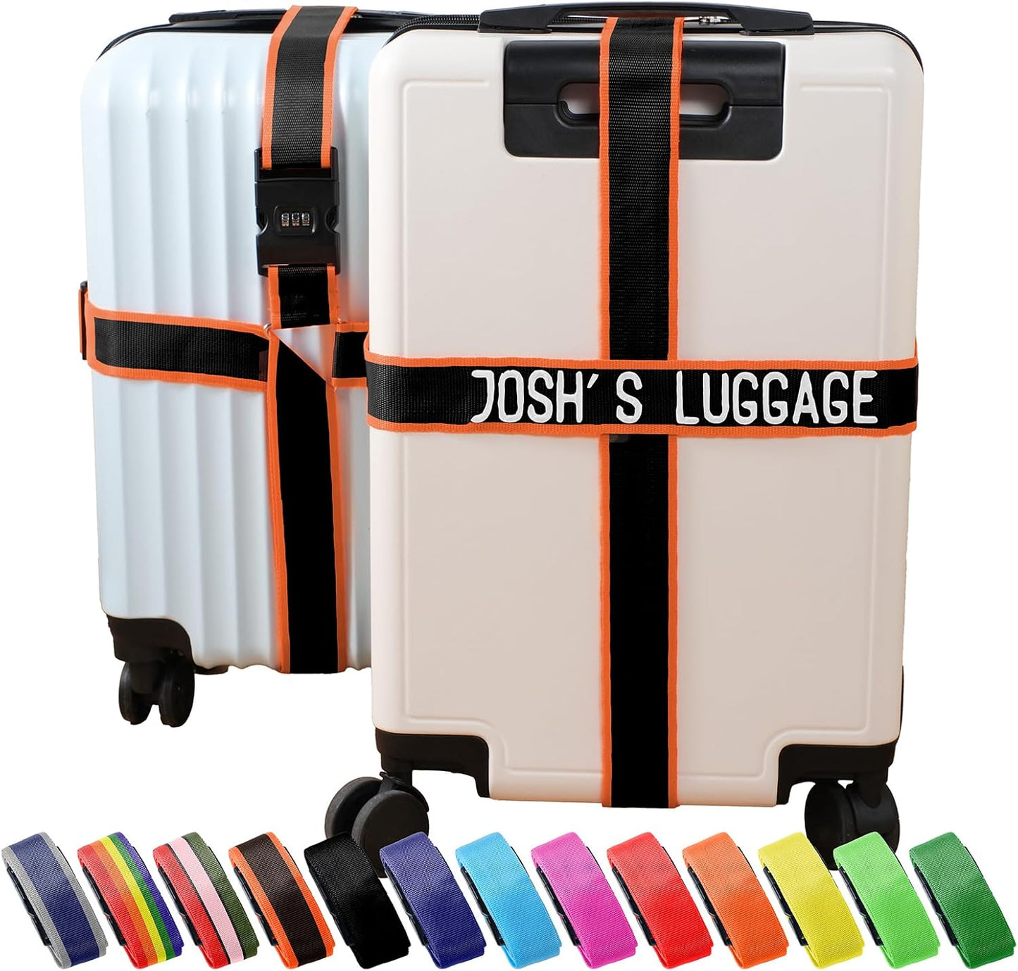Personalized Luggage Straps with Embroidered Names/Letters - Premium Quality, Anti-Slip & Adjustable - 13 Colors, Stainless Steel 3-Digit Lock, Fits All Suitcases