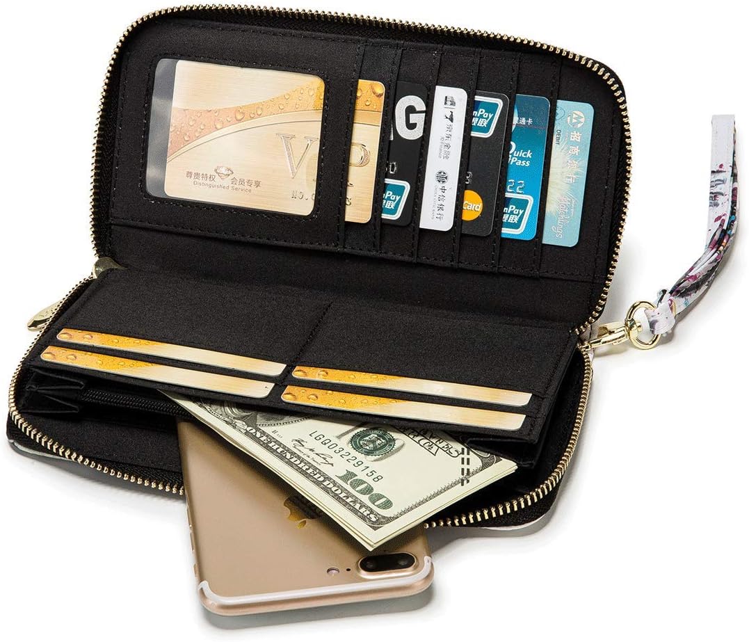 Women Wallet Card RFID For Womens Holder Blocking Credit Small Zipper Purse Pocket Bifold Slim Coin ID Ladies Wristlet Clutch Large Capacity Window Case Travel Zip Women's