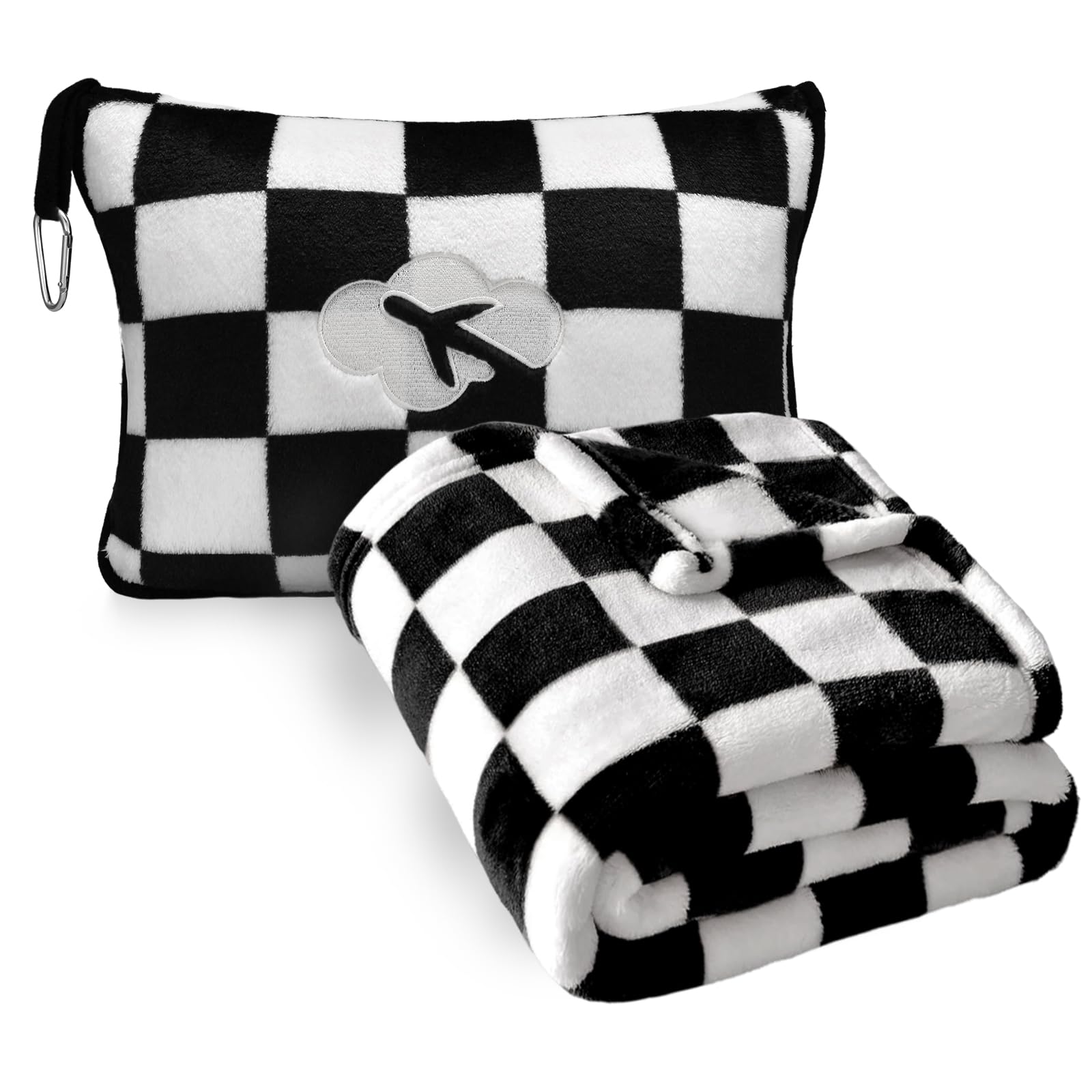 Travel Blanket and Pillow Compact, Premium Soft 2 in 1 Airplane Blanket with Soft Bag