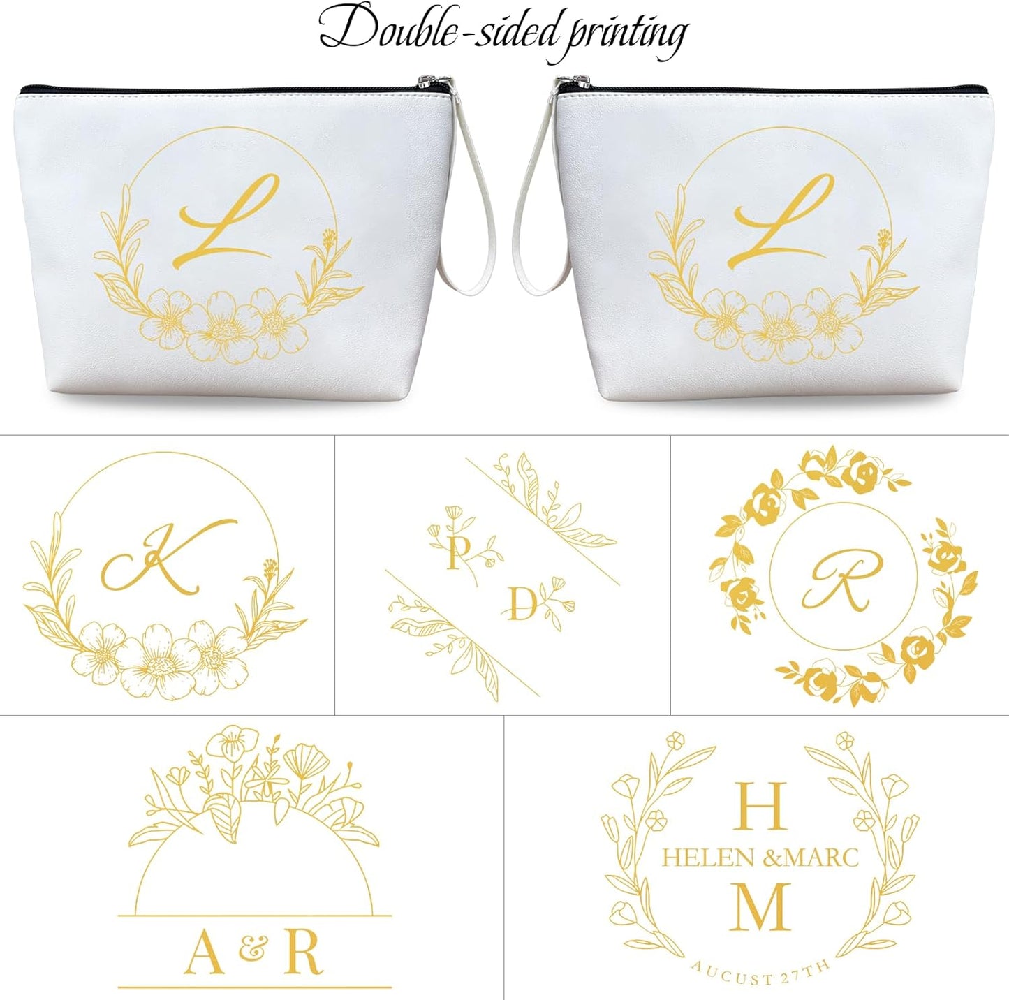 ubmpj Personalized Makeup Bag PU Leather Waterproof Custom Monogrammed Cosmetic Bag with Inner Pocket Gift for Wedding Birthday Christmas Bride Bridesmaid Friends