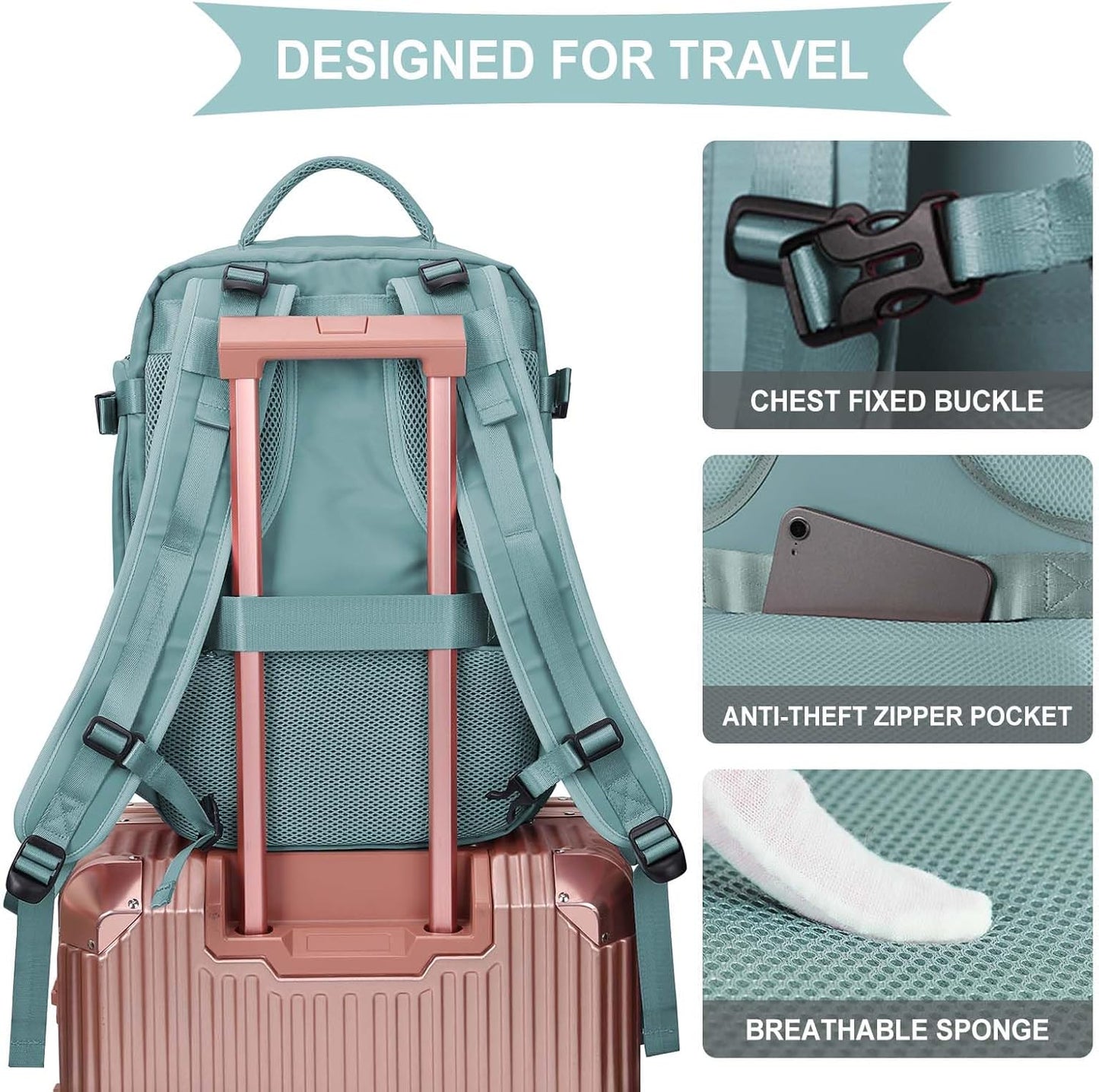 coowoz Travel Backpack For Women Men,Carry On Backpack,Hiking Backpack Waterproof Outdoor Sports Rucksack Casual Daypack Travel Essentials（Blue）