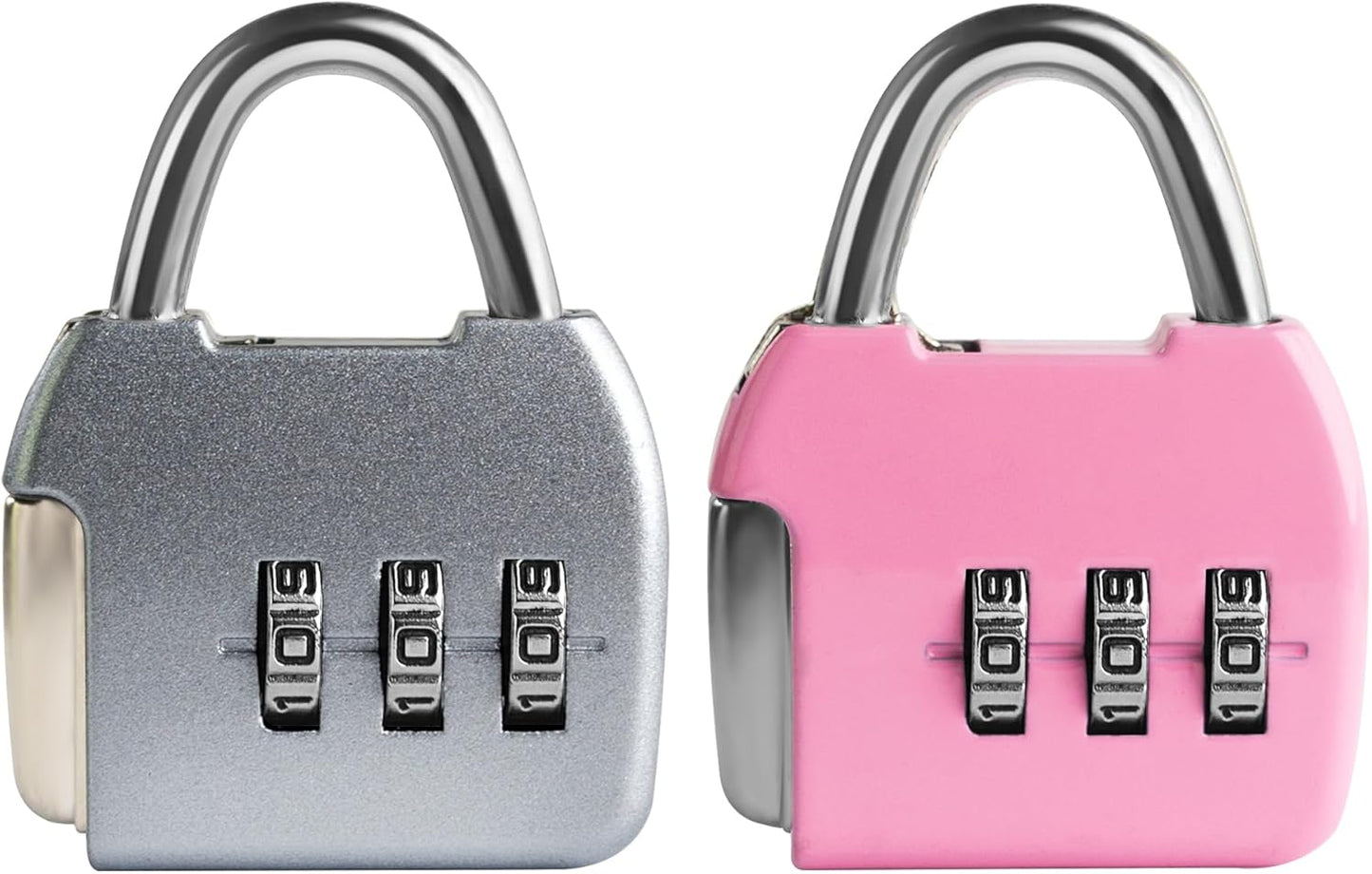 Small Combo Lock, 3 Digit Padlock Combination Luggage Locks, Travel Suitcase Lock with Code, Combination Padlock for Mini Locker, Bag, Tool Box, Backpack Zipper (Silver+Pink, 2-Pack)