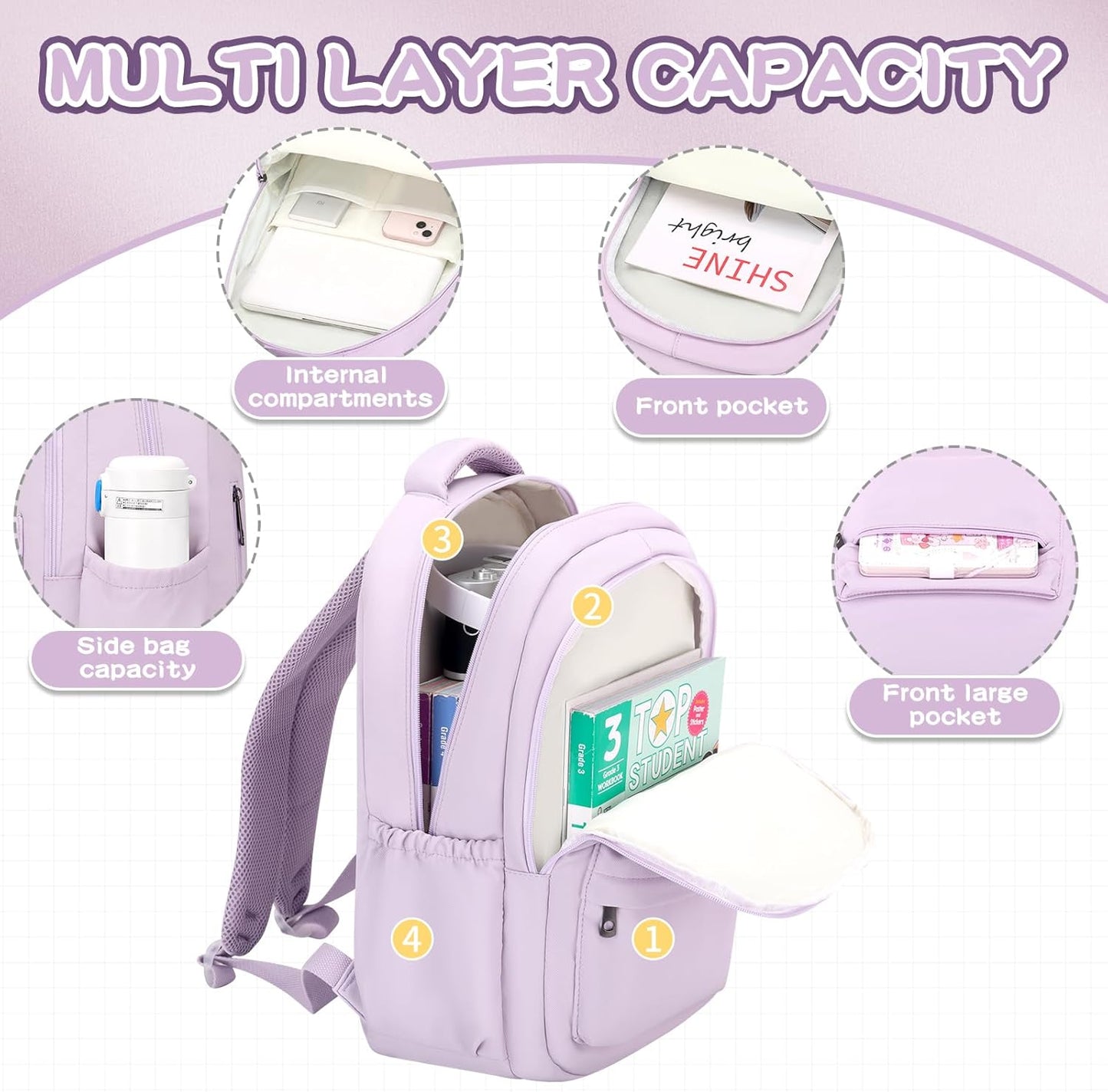 Aesthetic Cute Backpack for School Kids Bookbags Student Backpacks for Teen Girls Preppy Casual Middle School Bag