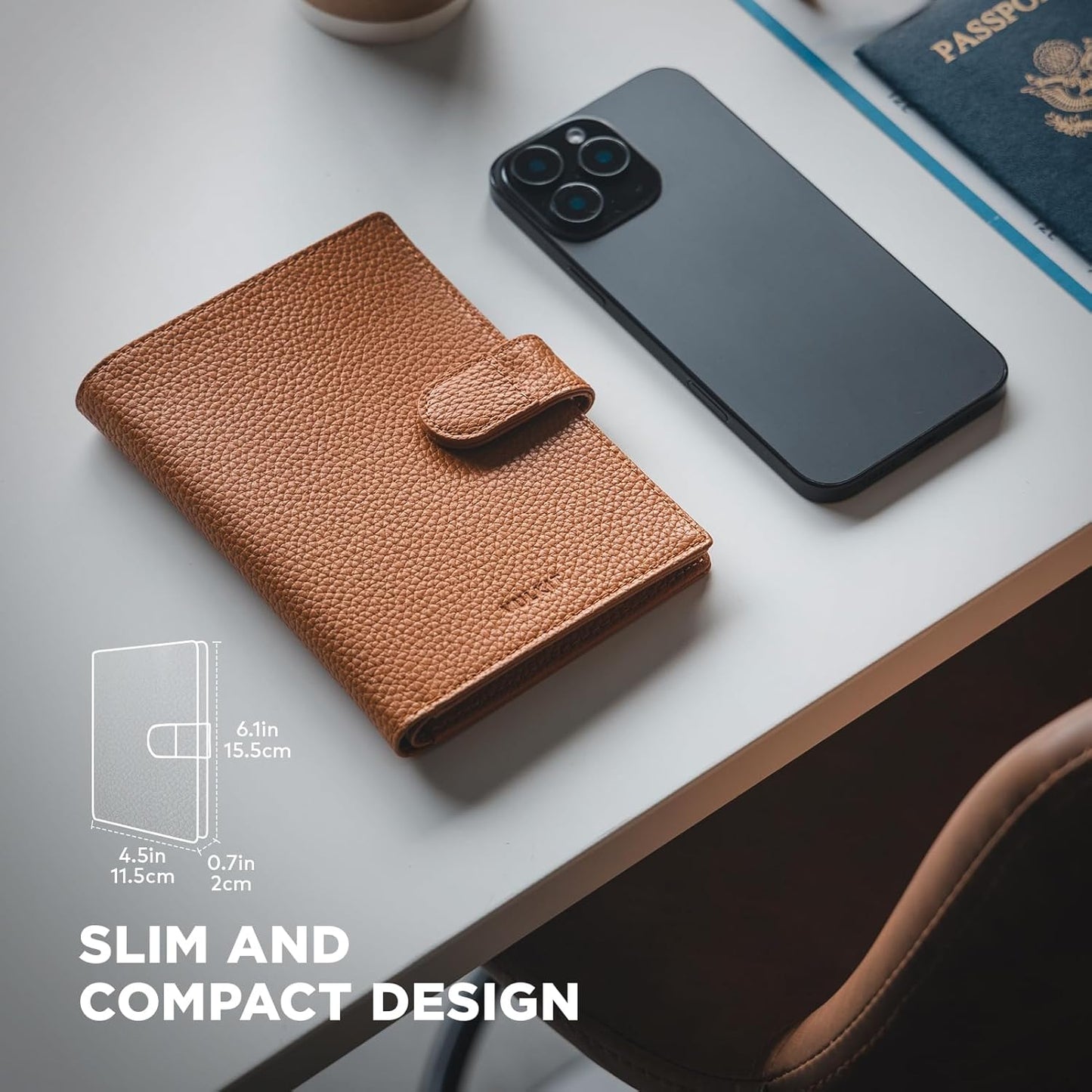 VULKIT Leather Passport Travel Wallet for 2 Passports Pocket Slim Double Passport Holder RFID Blocking with ID Window for Women or Men