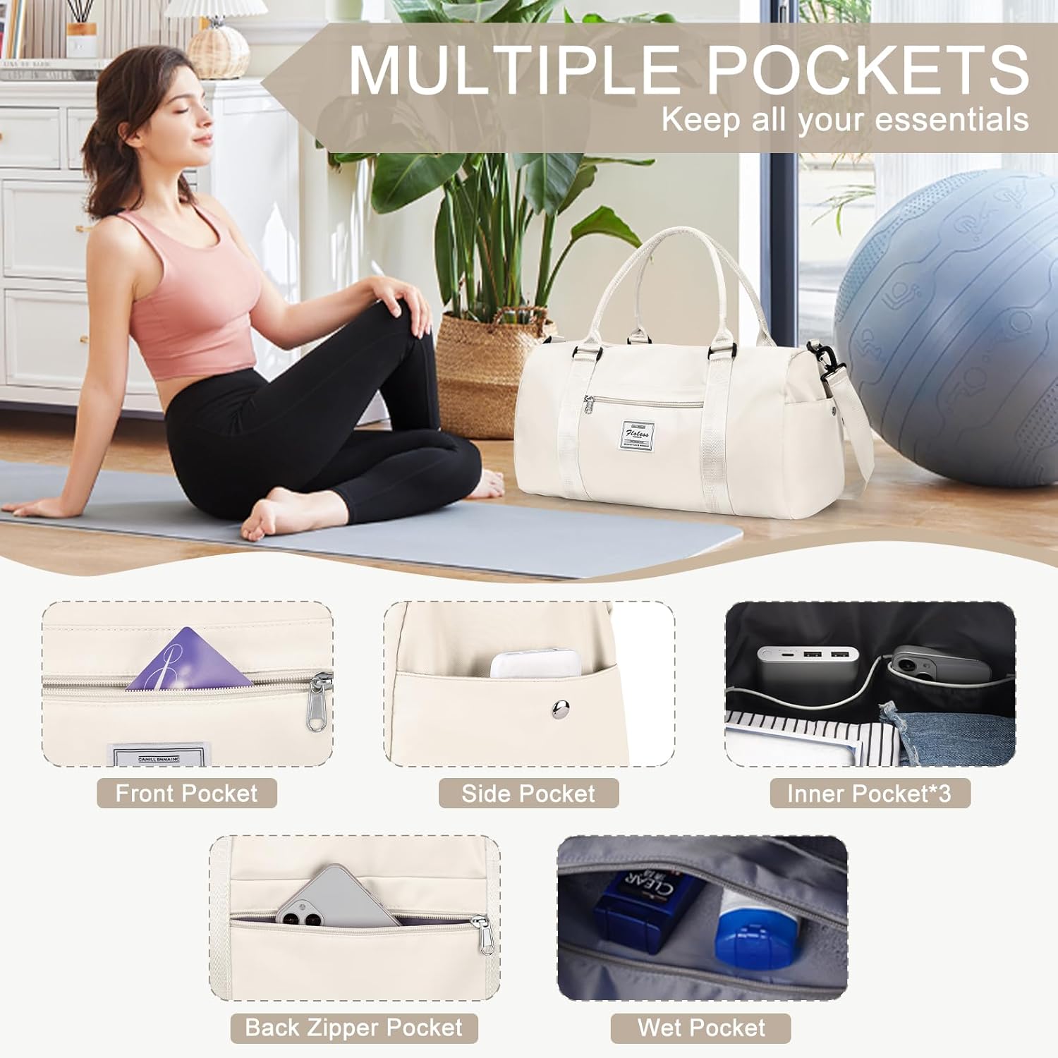 Gym Bag for Women Men with Shoes Compartment and Wet Pocket,Sport Swimming Yoga Bag,Waterproof
