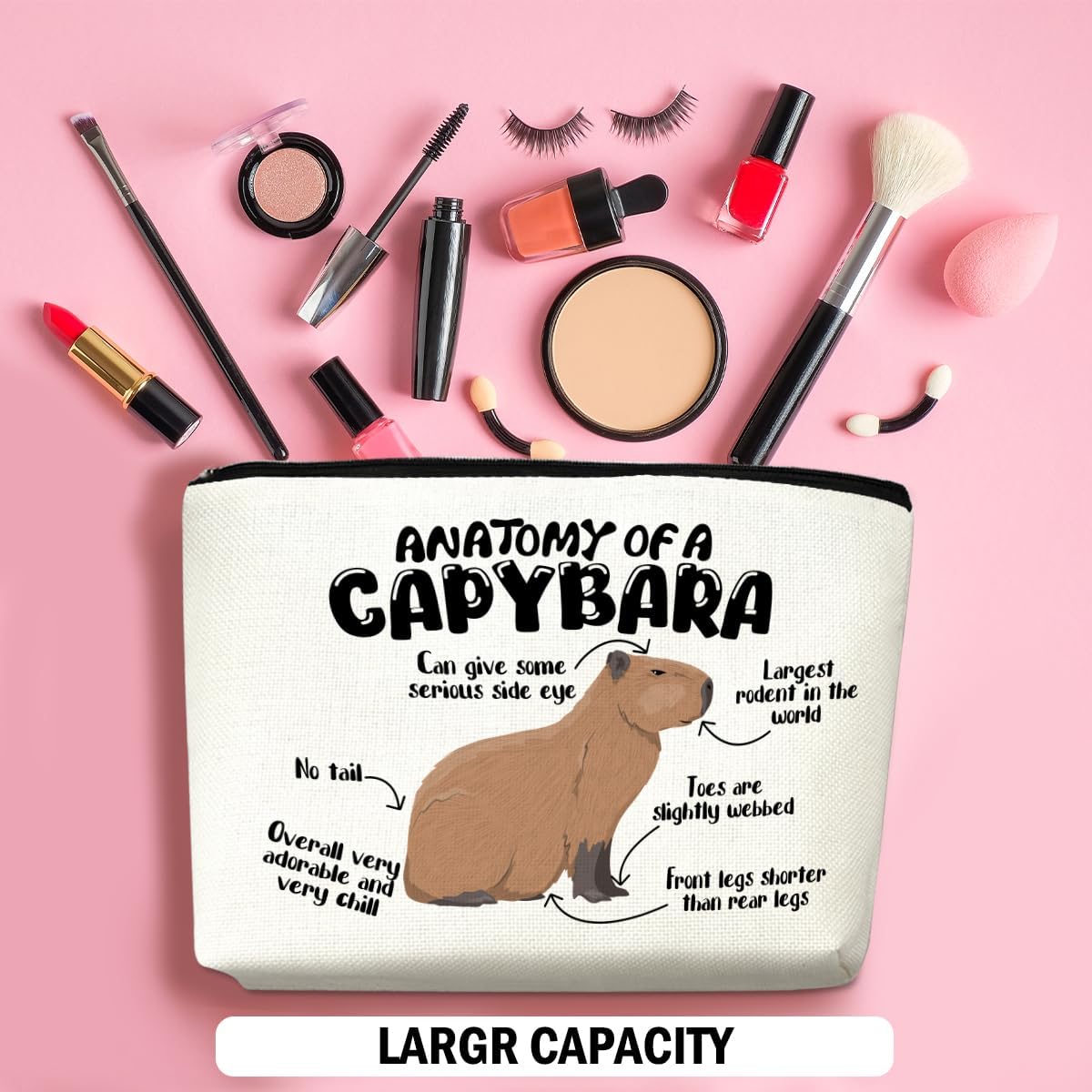 Funny Capybara Makeup Bag, Capybara Gifts for Women, Capybara Lovers Cosmetic Bag Travel Organizer Bags Makeup Pouch, Capybara Stuff Animal Lovers Gifts for Girls Wife Christmas birthday Gifts