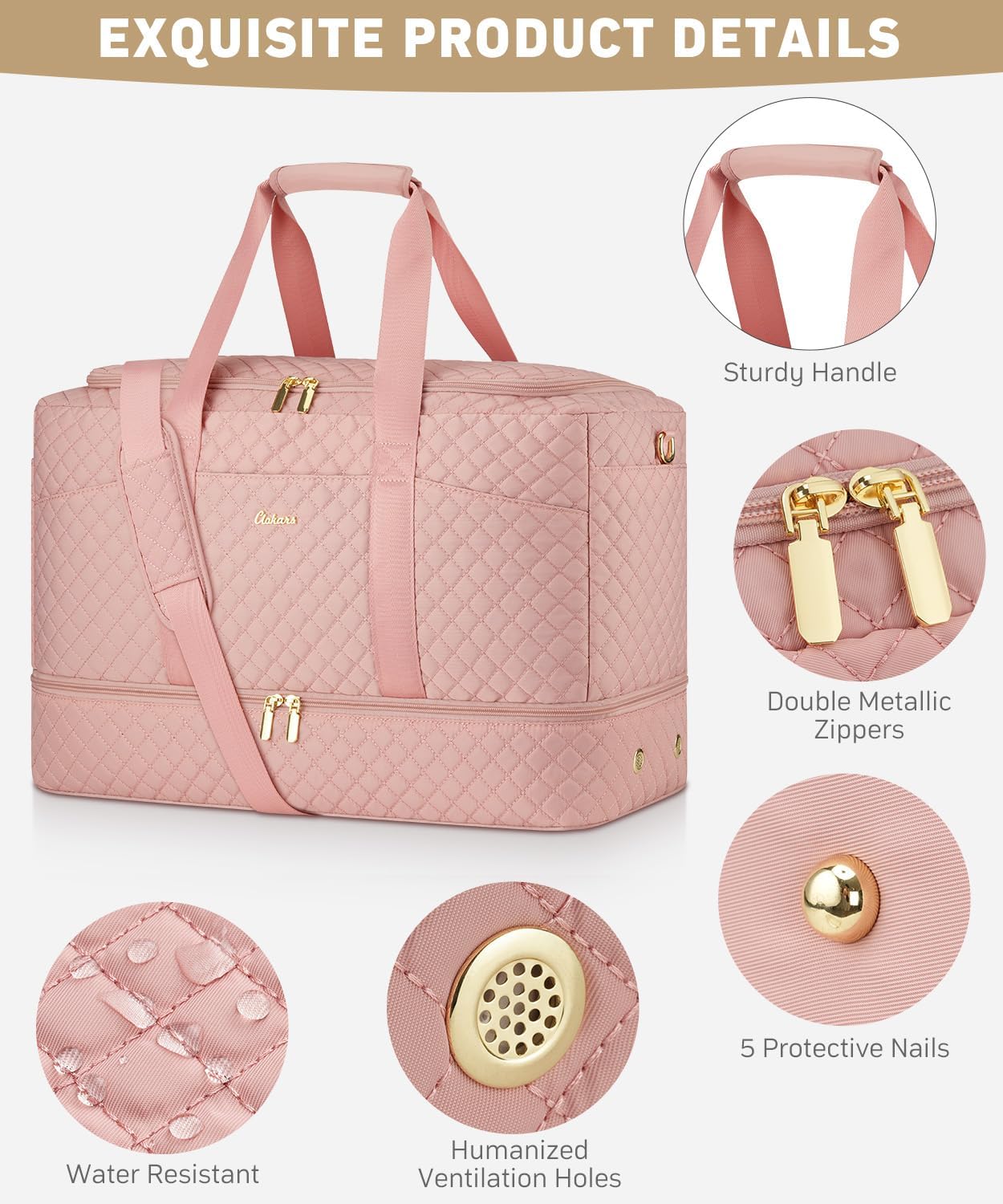 Duffle Bag for Travel, Weekender Bag with Shoe Compartment, Carry On Overnight Bag for Women with Toiletry Bag Duffel Bags with Wet Pocket for Gym Hospital Bags for Labor and Delivery Pink