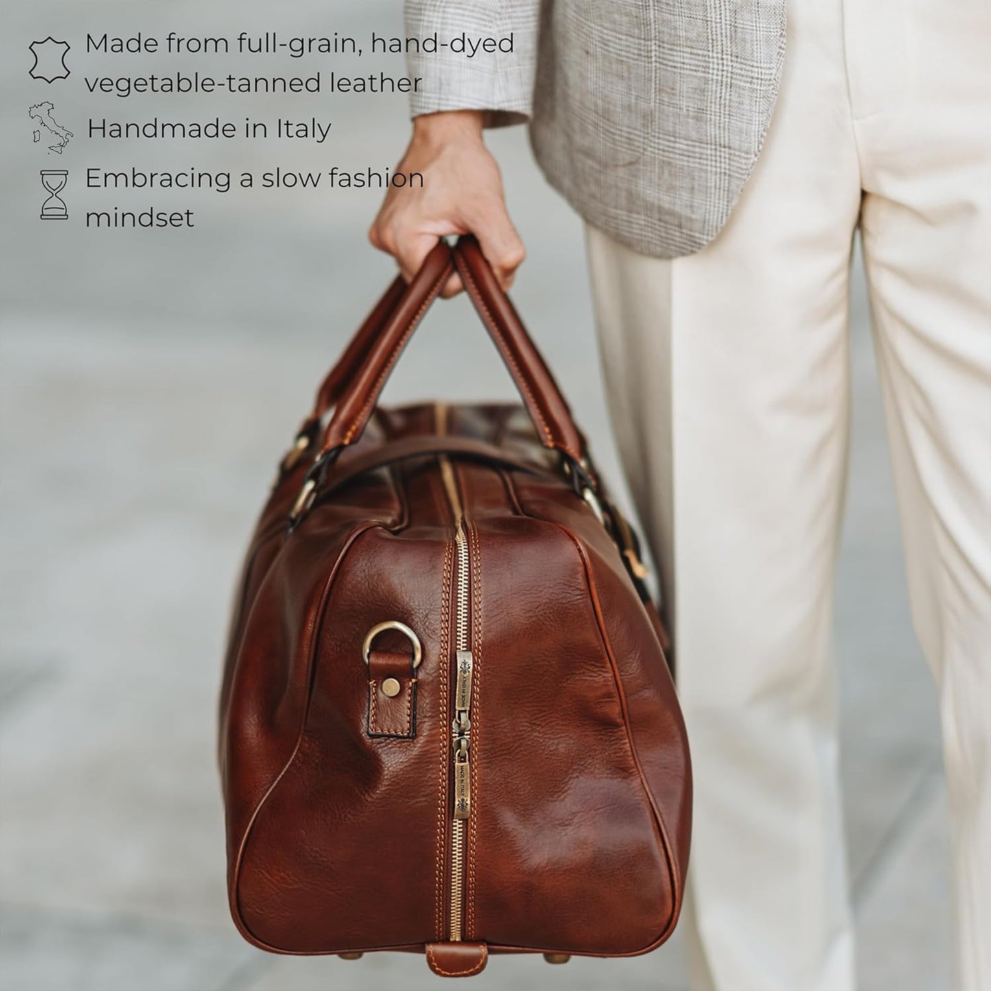 Leather Duffle Bag - Full Grain Leather Travel Bag for Men and Women - Carry on Duffel Bag - Time Resistance