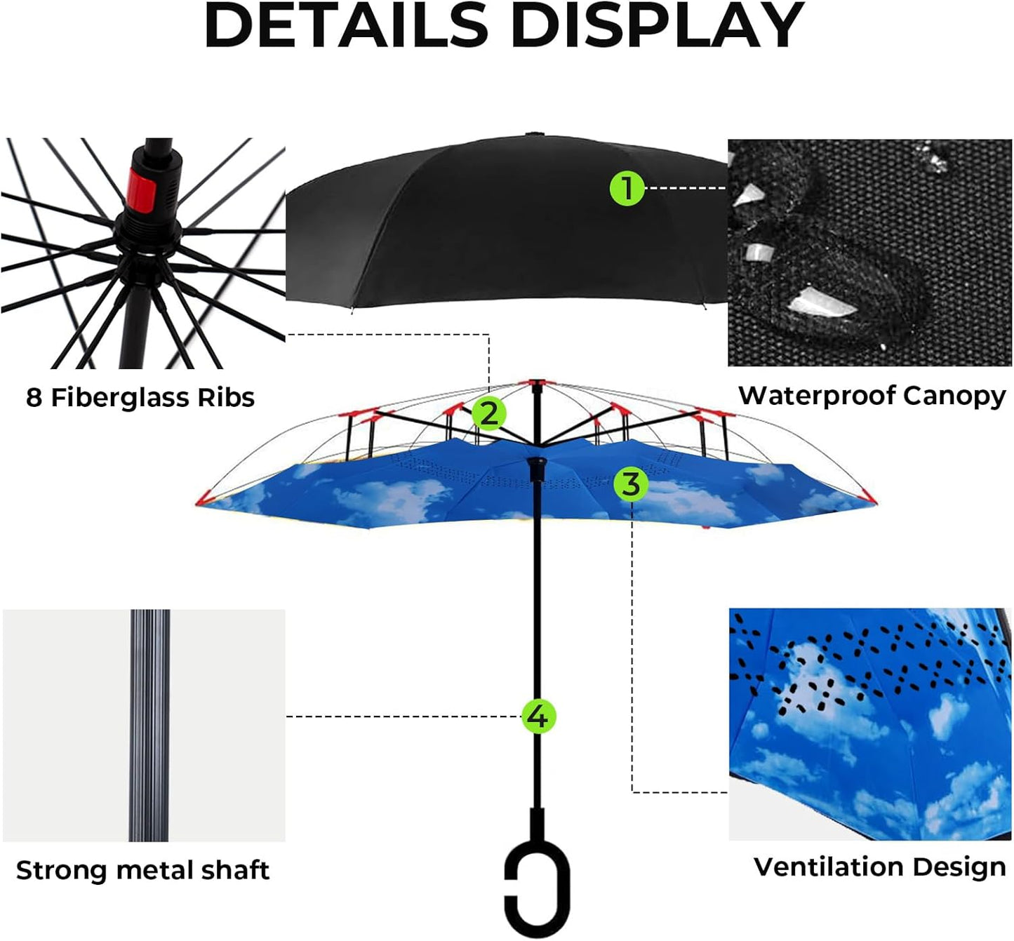 LLanxiry Windproof Inverted Umbrella, Large Reverse Umbrellas for Rain with C-shaped Handle Big Upside Down Inside Out Umbrella for Women & Men