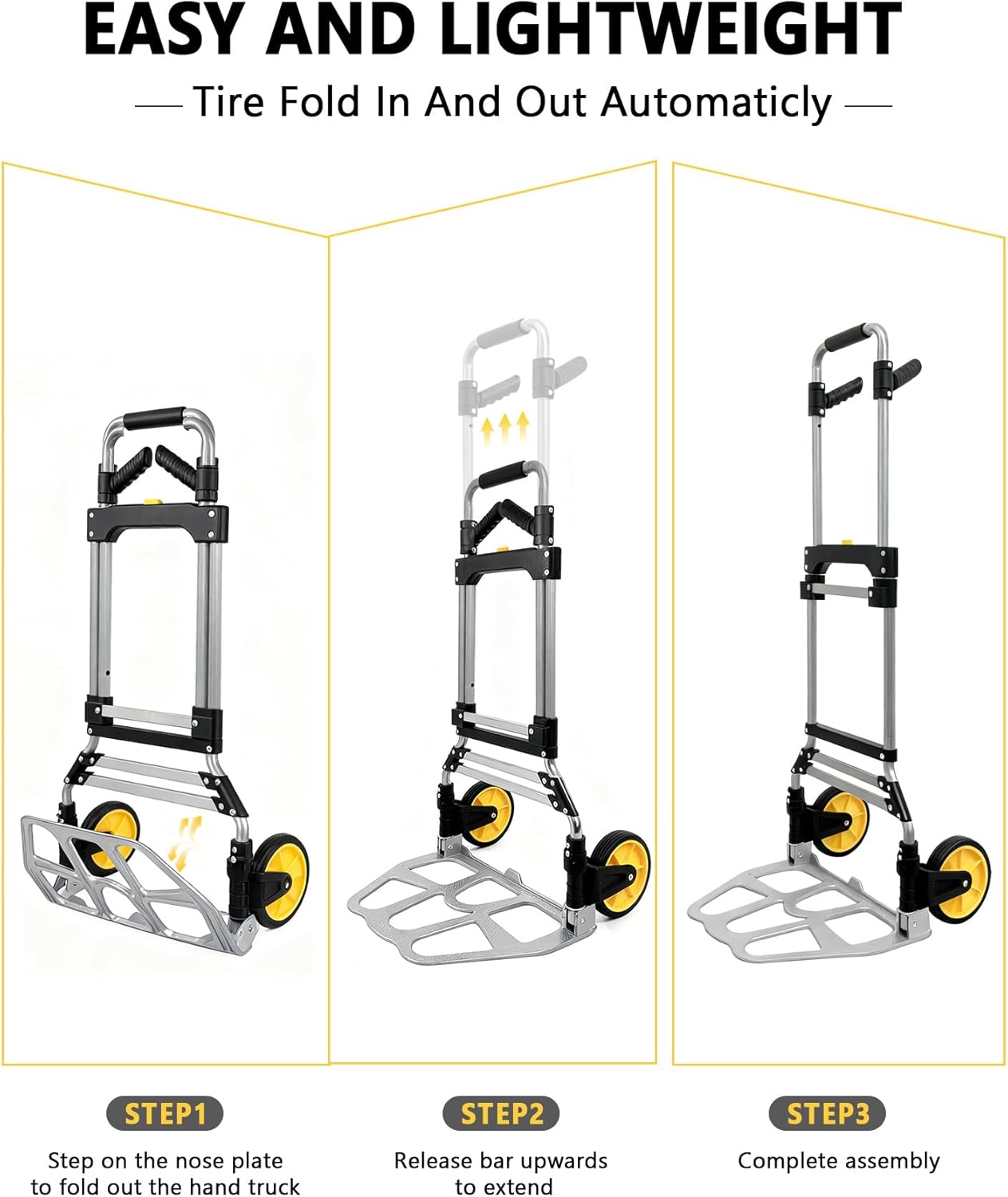 Folding Hand Truck Dolly Cart with Wheels 330 LBS Capacity Lightweight Aluminum Luggage Cart Trolly Collapsible Hand Trucks for Moving Travel Shopping Office and Home Use