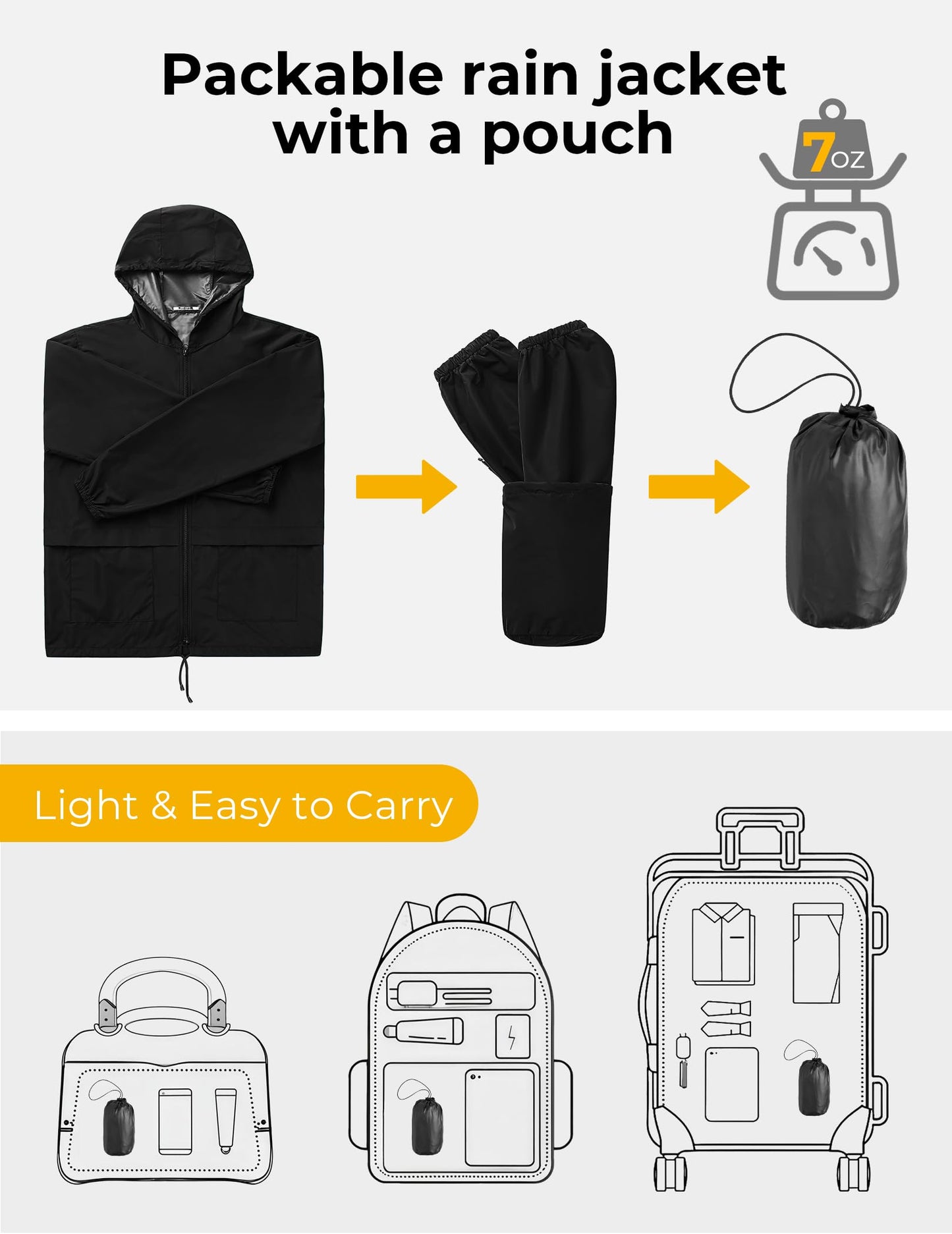 COOFANDY Travel Packable Foldable Raincoat for Men Pouch Waterproof Breathable Golf Rain Jackets