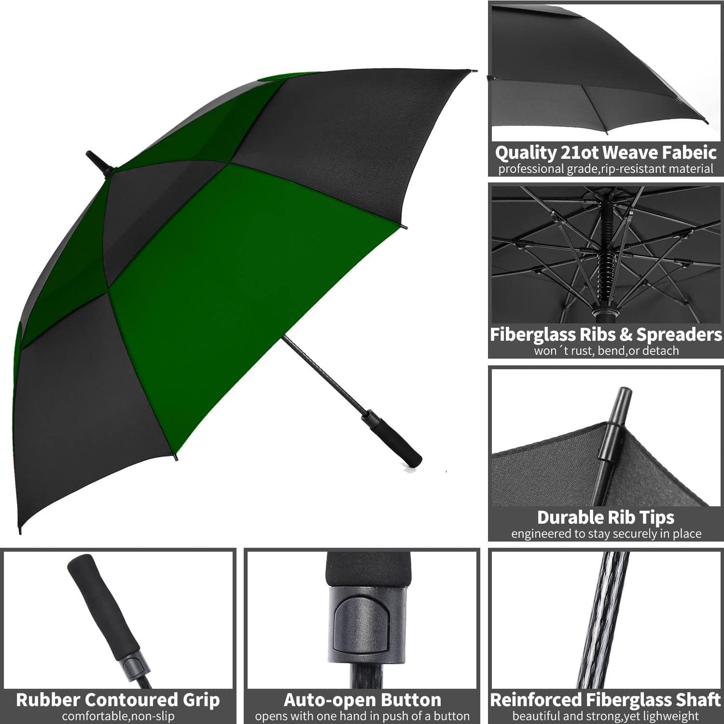 MRTLLOA Extra Large Golf Umbrella, 54/62/68/72 Inch Automatic Open, Oversize Double Canopy Vented Windproof Waterproof Sports Umbrellas for Rain