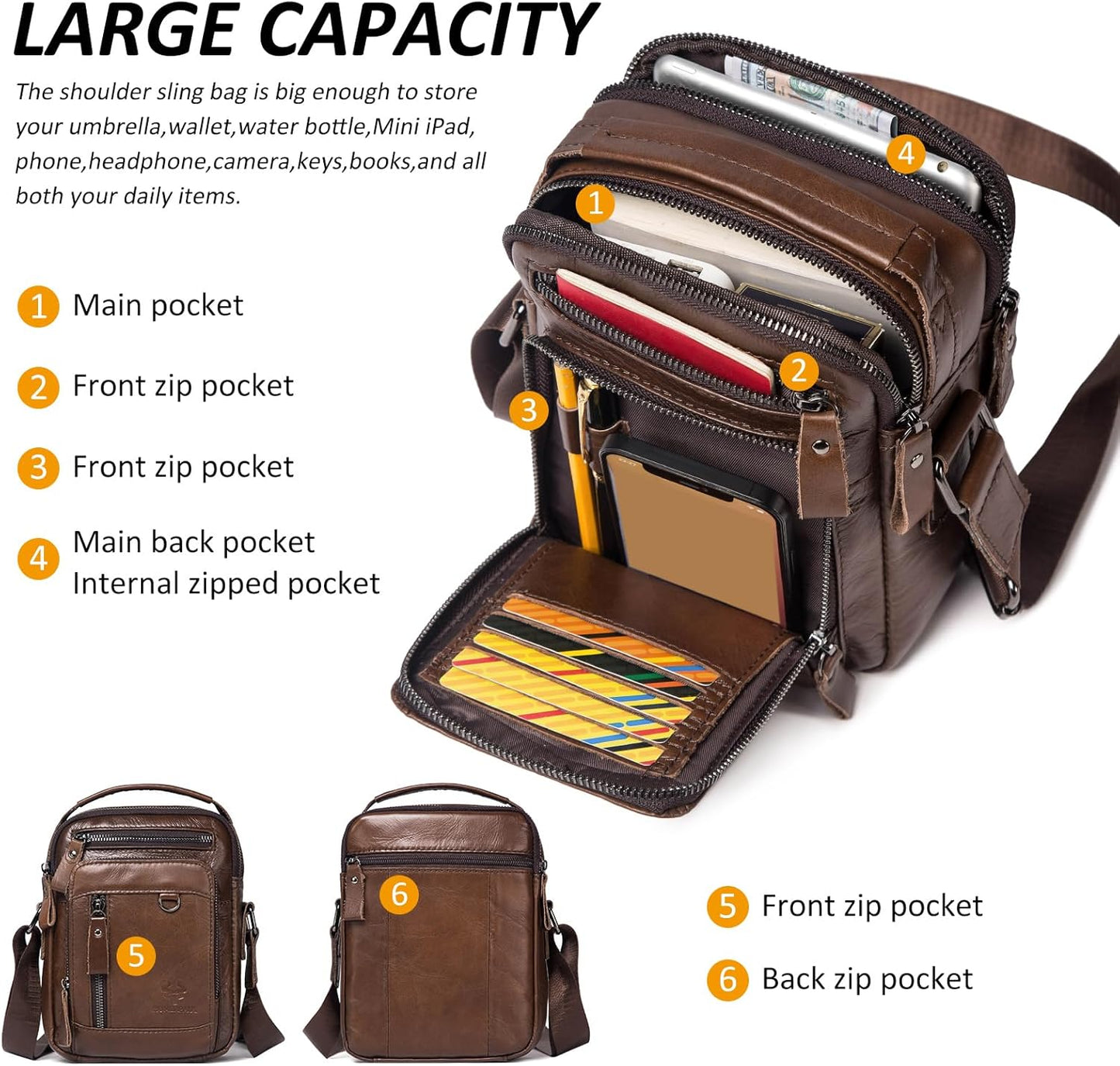 Messenger Bag for Men, Man Bag Genuine Leather Crossbody Shoulder Bag Handbag Satchel Bags for Work Travel