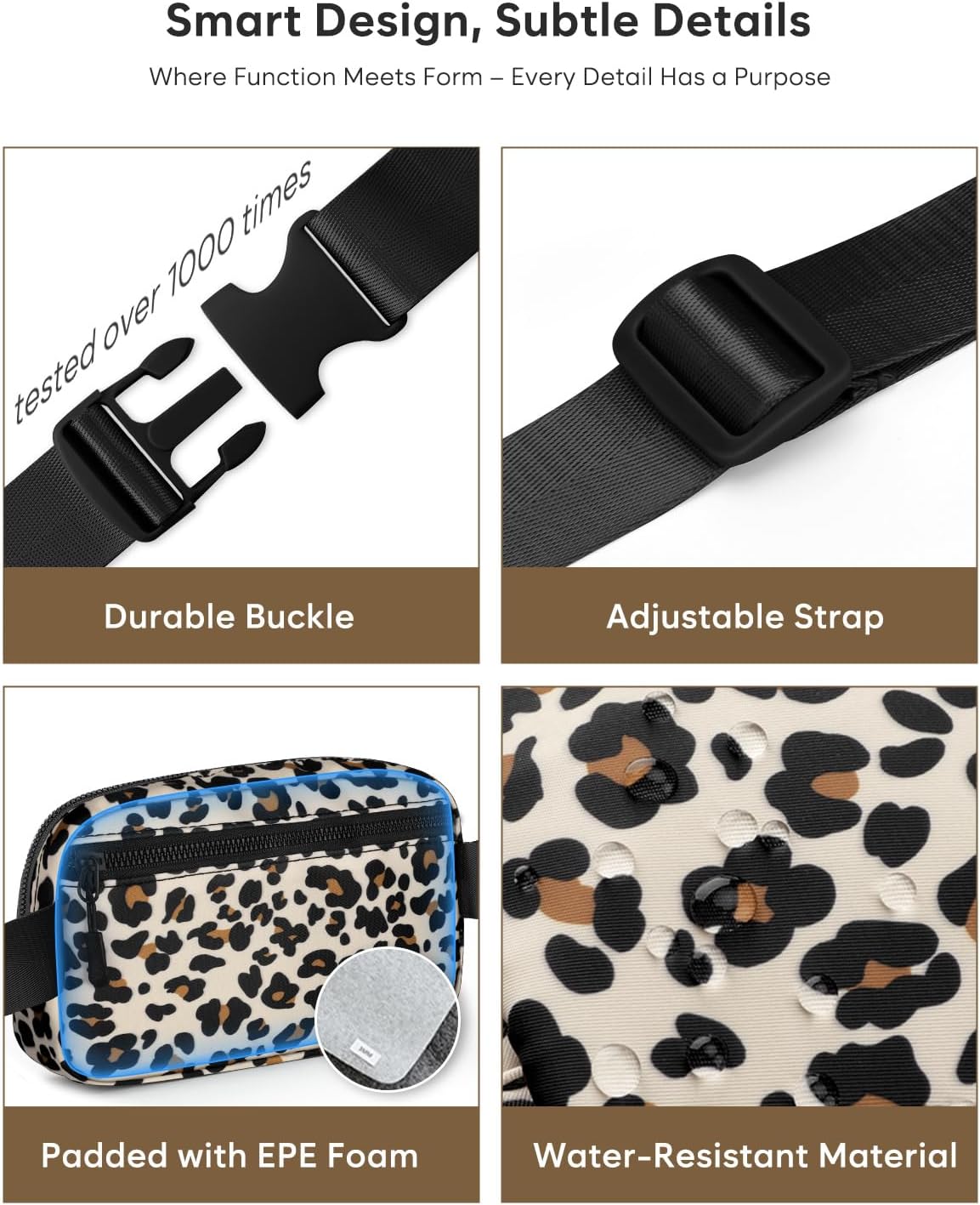 Fanny Packs for Women Cross Body Bag Waterproof Belt Bag with Adjustable Strap and Zipper Back Pocket Small Crossbody Bags Fashion Waist Packs for Workout Travelling(Leopard)