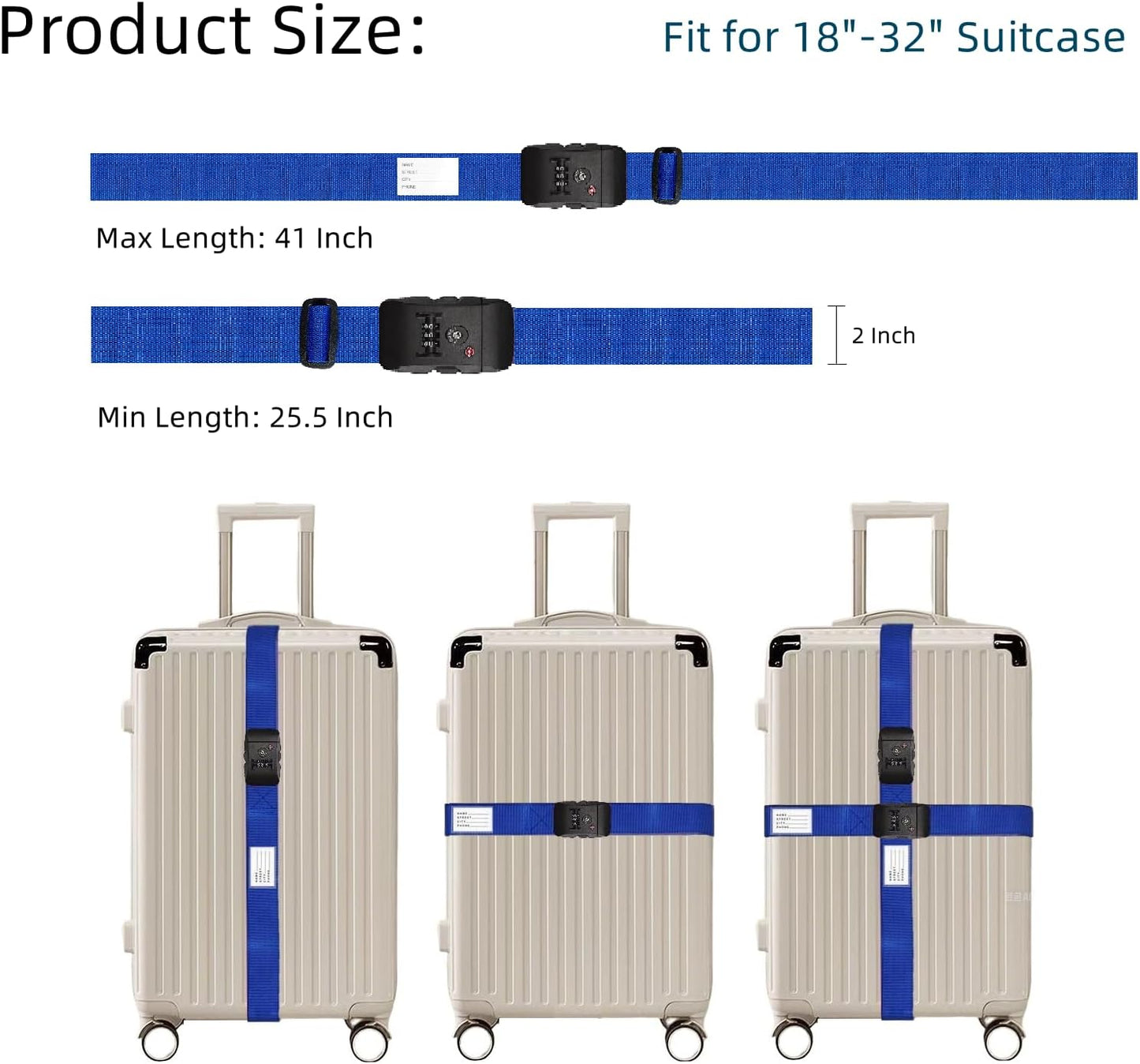 Travel Luggage Strap Adjustable Suitcase Packing Belt with TSA Combination Lock(Rainbow 2 Pack)