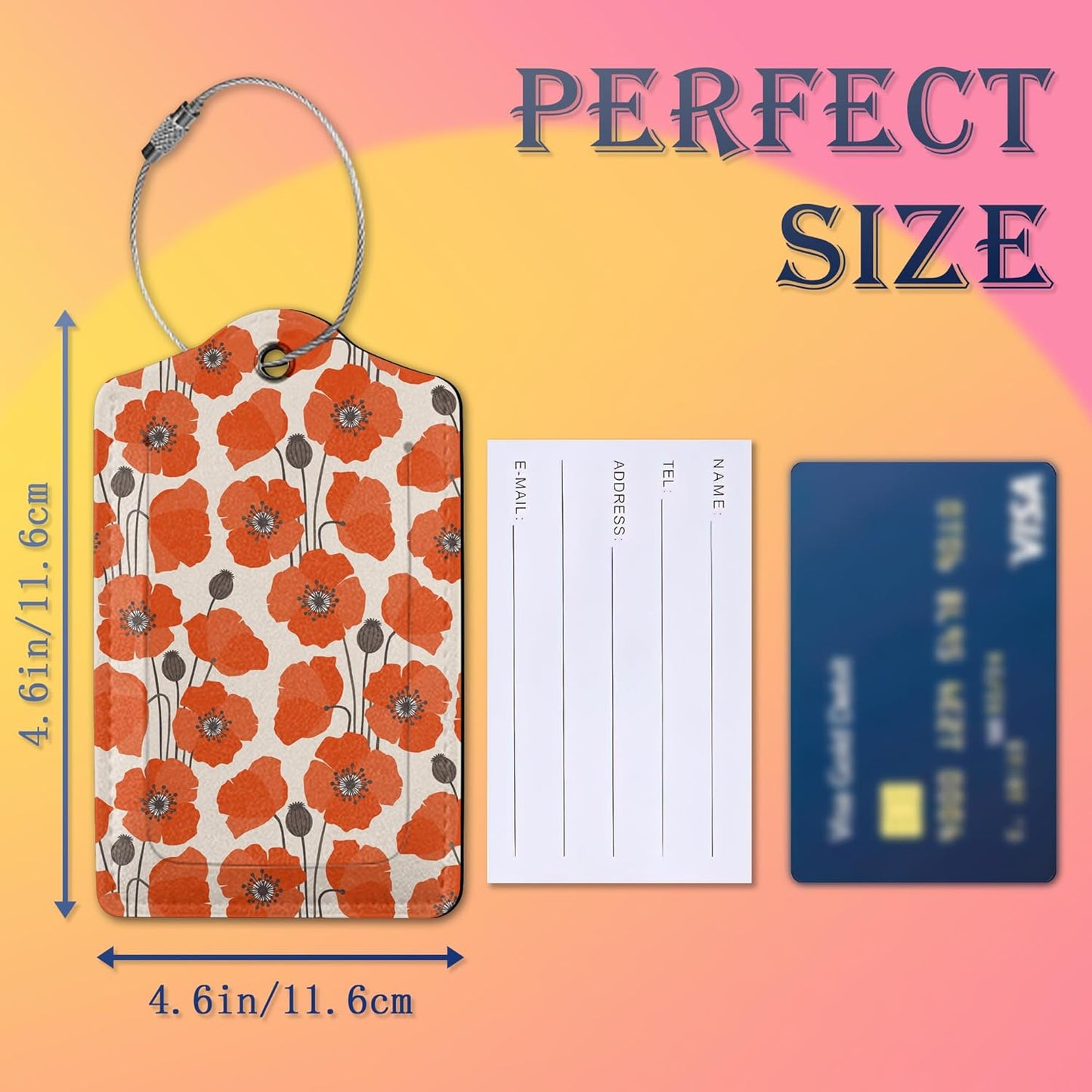 2 Pack Luggage Tag for Suitcases,Vintage Poppy Flower PU Leather Bag Travel Suitcase ID Identifier Baggage Tags for Women Men Travel