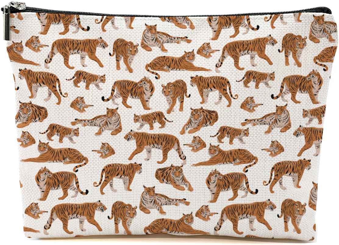 Cute Tiger Makeup Bag Funny Tiger Lover Gift for Women Girls Tropical Animal Lovers Coworkers Teacher Travel Accessories Bag Mothers Day Christmas Birthday Gift Ideas Friendship Appreciate Gift