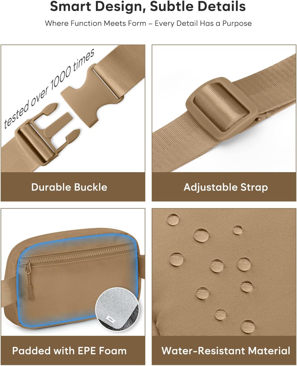 Fanny Packs for Women Cross Body Bag Waterproof Belt Bag with Adjustable Strap and Zipper Back Pocket Small Crossbody Bags Fashion Waist Packs for Workout Travelling(Khaki)