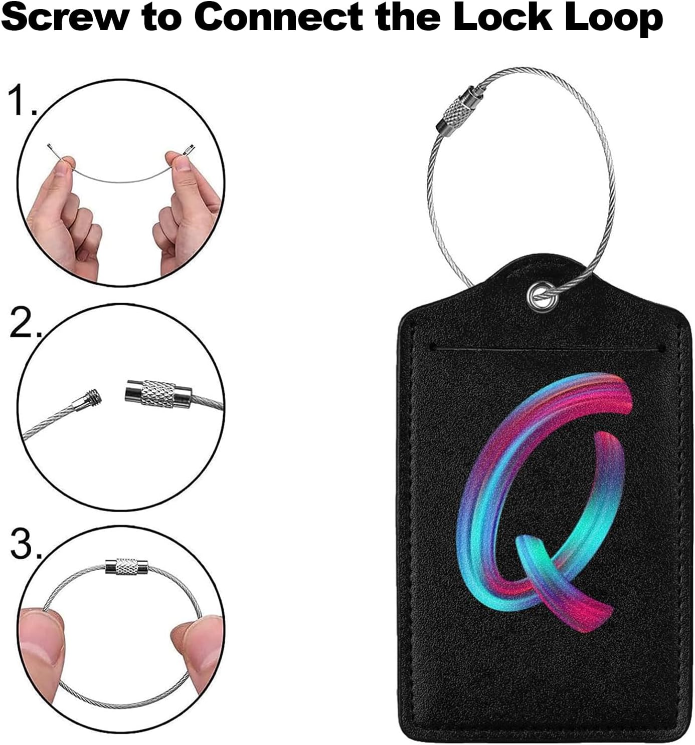 2 Pack Initial Luggage Tags for Suitcase, Colorful Letter Design Cruise Name Bag Tags, Novelty Baggage Identifiers with Full Privacy Cover, Leather ID Label for Women Men Kids Travel, Rainbow Letter Q