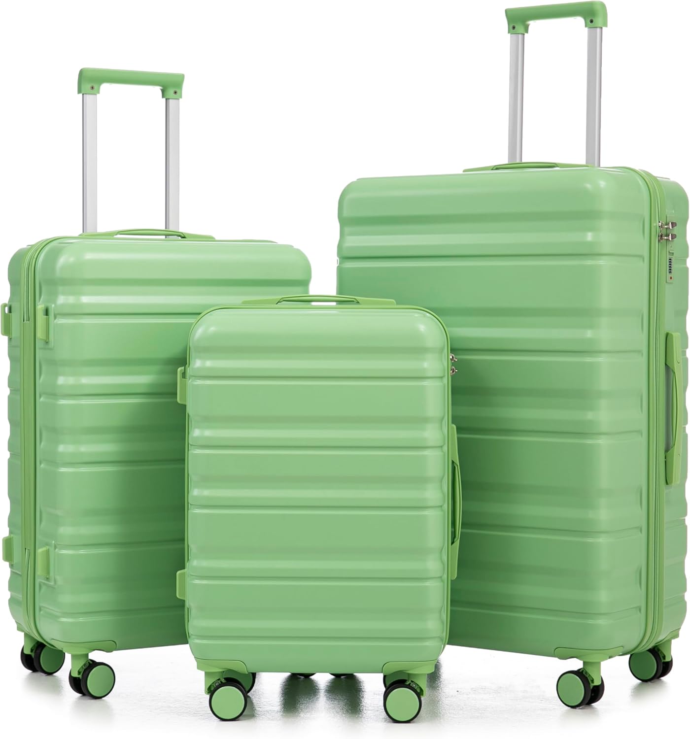 Campfun 3 Piece Luggage Sets, ABS Suitcase Set with Double Spinner Wheels Hang Hook, Durable Carry