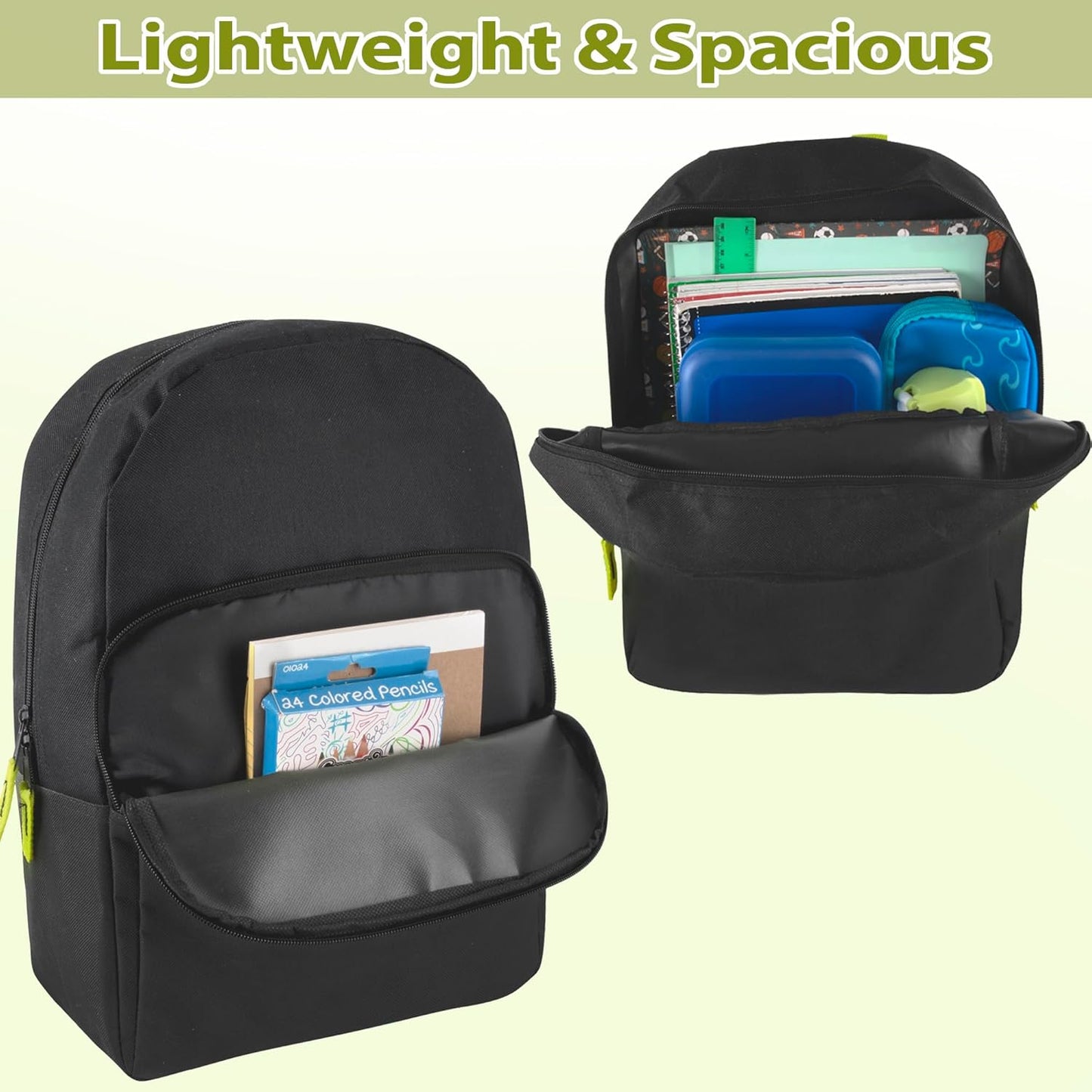 Trailmaker Color Block Backpacks for School Boys and Girls, 15 Inch Two Tone Colorful Small Travel Backpack for Kids (Black)