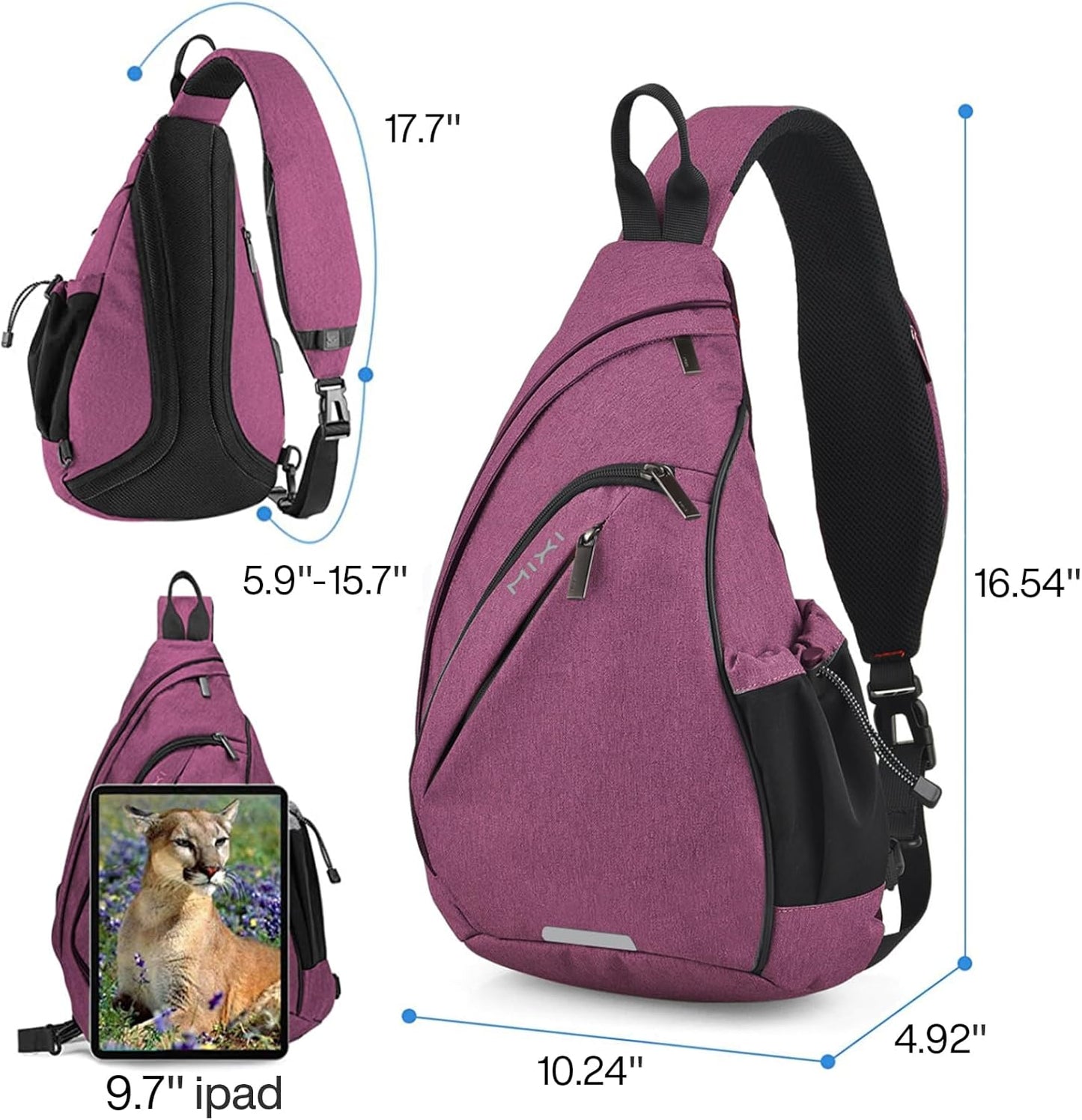 mixi Sling Bag Men Backpack Unisex One Shoulder Bag Hiking Travel Backpack Crossbody with USB Port
