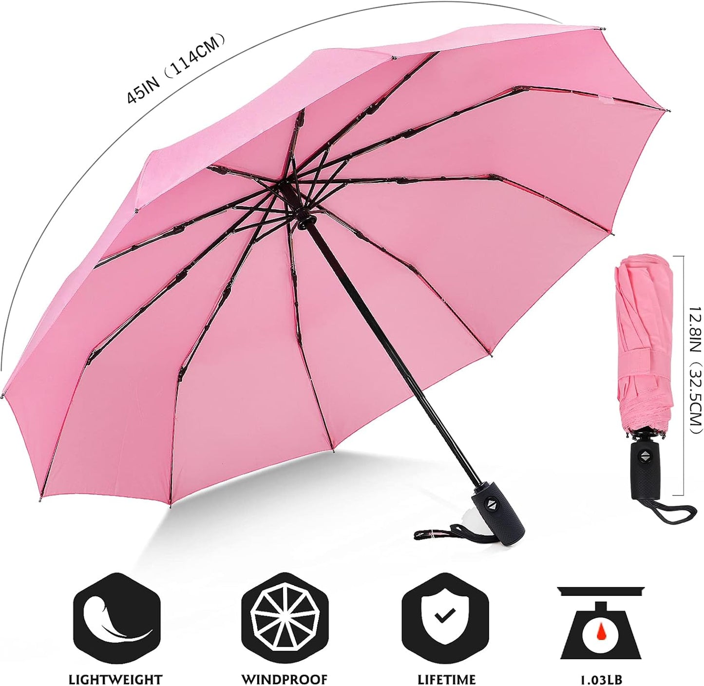 ZOMAKE Travel Umbrella Compact - 10 Ribs Portable Collapsible Umbrellas for Rain Windproof - Paraguas Automatic Small Folding Umbrella Lightweight Packable Umbrella for Women Men