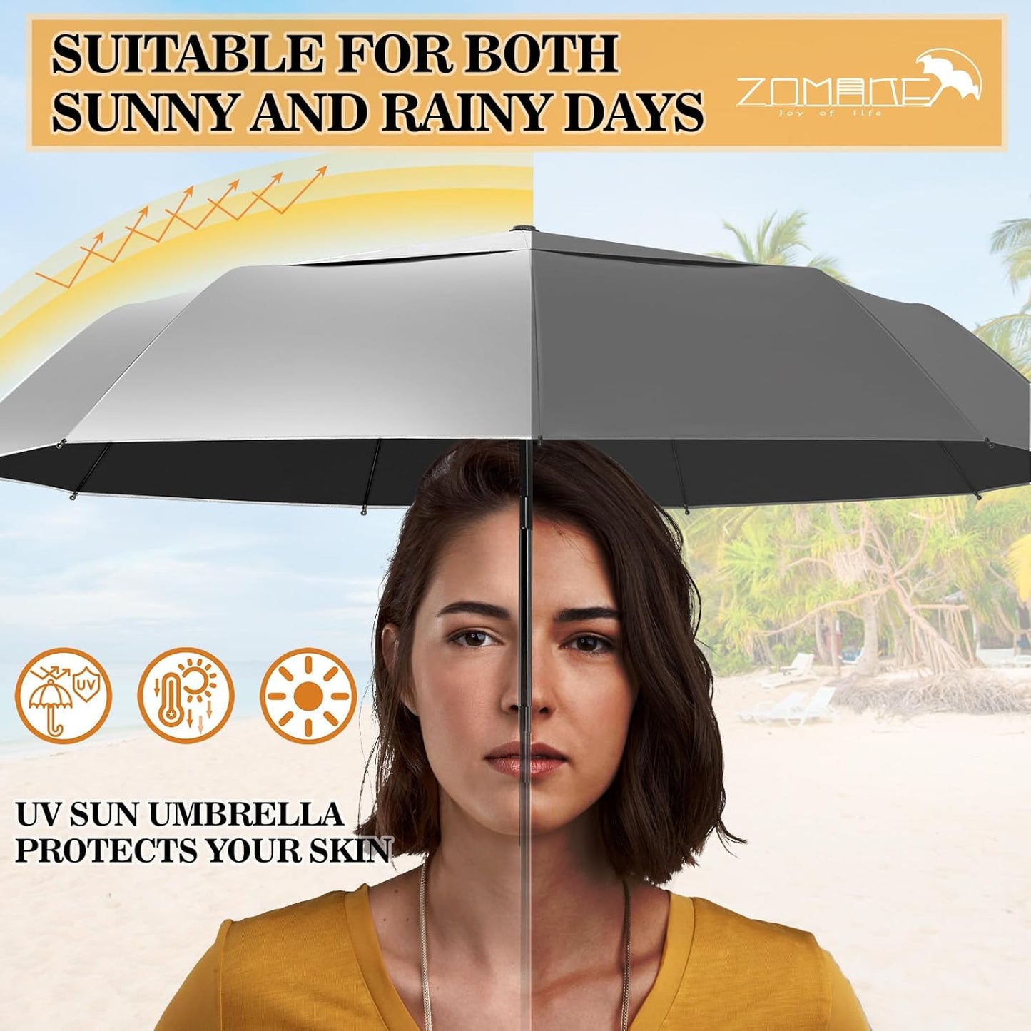 ZOMAKE UV Umbrella for Sun Protection UPF 50+,Travel Compact Sun Umbrellas UV Blocking Small Auto Open Portable for Walking
