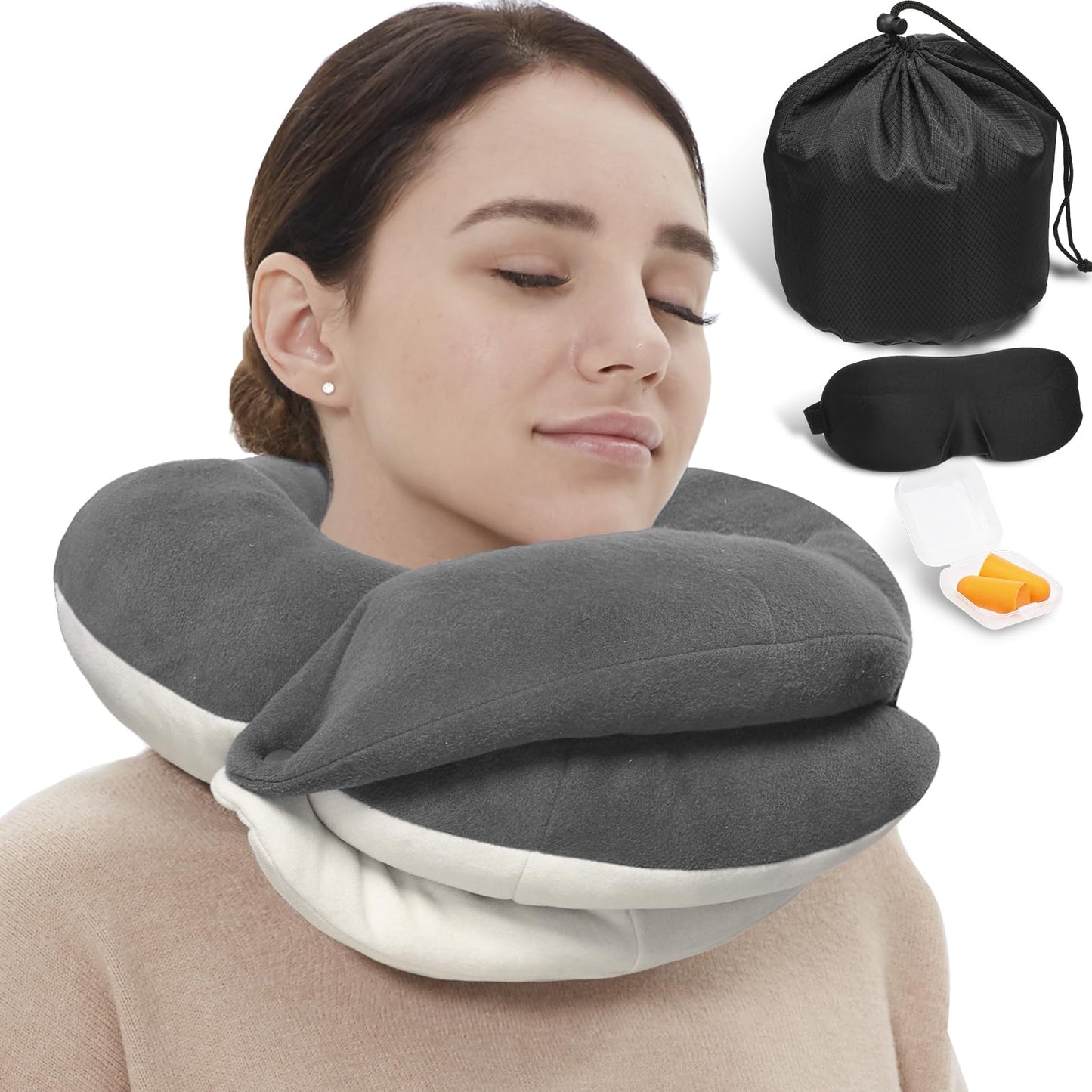 BUYUE Travel Neck Pillows for Airplanes, Memory Foam 360° Head Support Sleep for Long Flight