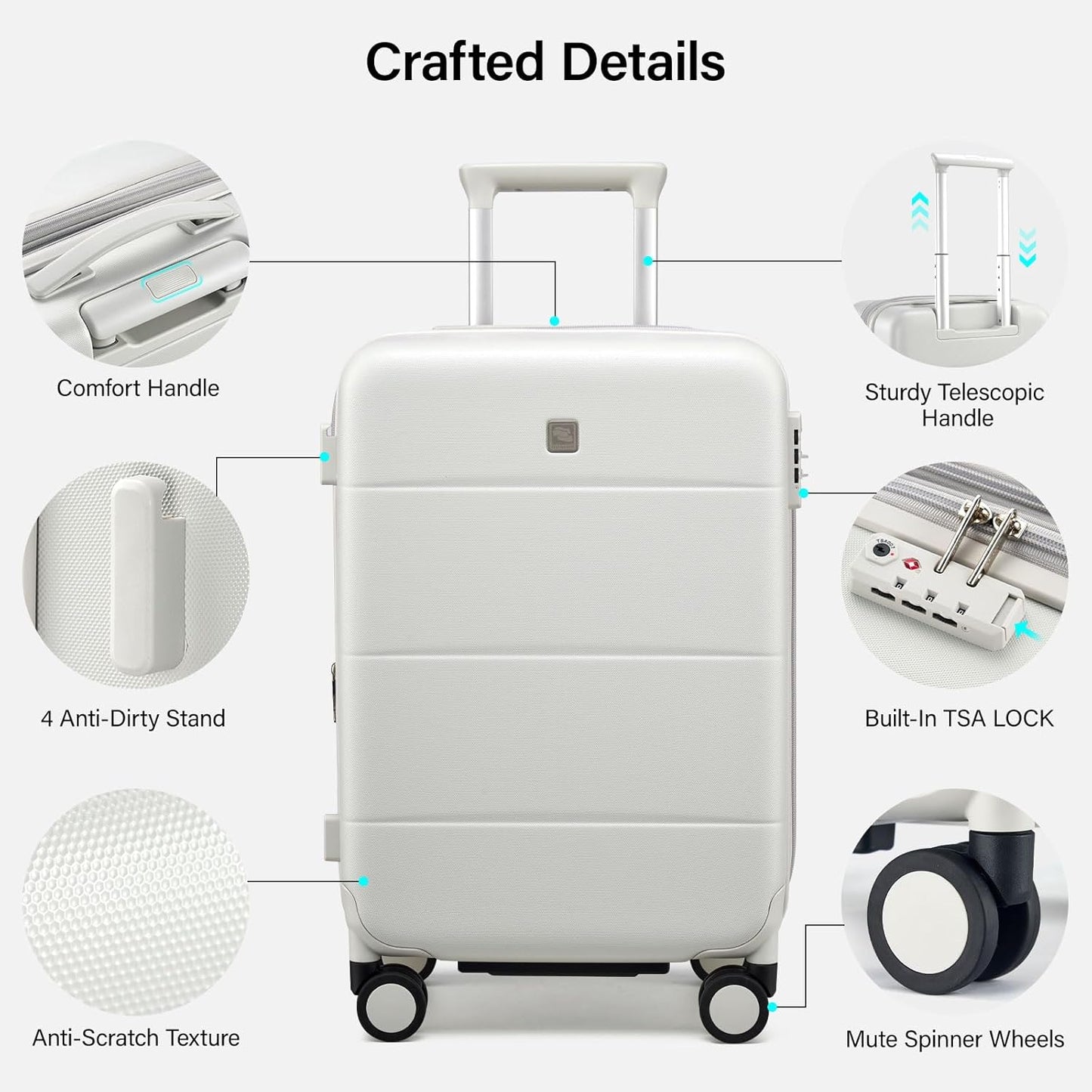 Hanke Expandable Carry On Luggage 22x14x9 Airline Approved, 20 Inch Hardside Luggage with Spinner Wheels, All-PC Hard Shell Carry-On Suitcase, Lightweight & TSA Approved (Smoke White, 46L)