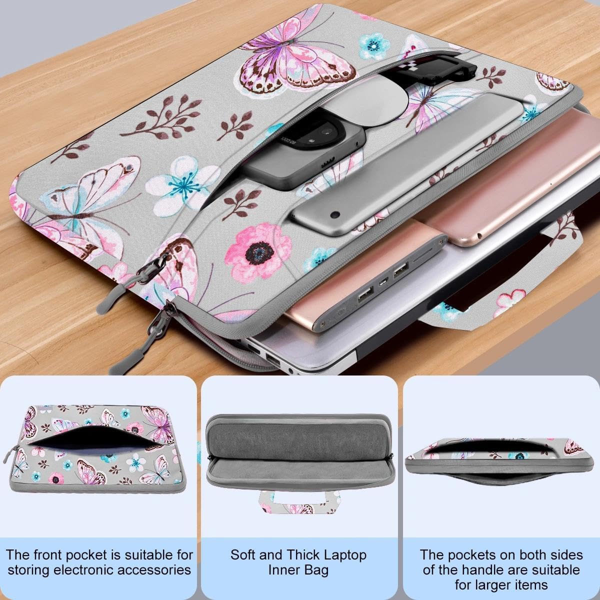Laptop Shoulder Bag 17.3 inch Case, Durable Shockproof Protective Briefcase with Multi-Pockets Compatible with Most 17-17.3 inch HP Acer Dell Lenovo ASUS MSI Notebooks,Butterfly