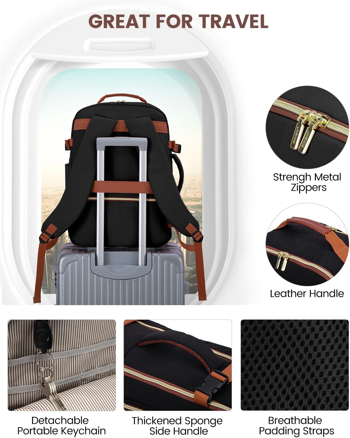 LOVEVOOK 56L Travel Backpack for Women & Men, Airline Approved Carry On Luggage with 3 Packing