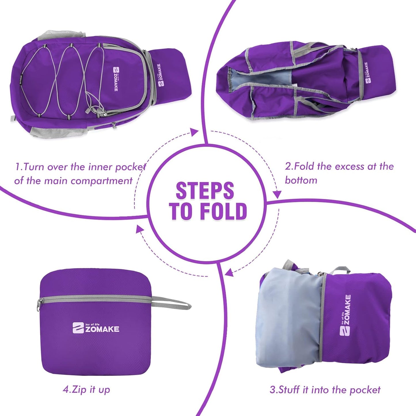 ZOMAKE Lightweight Packable Backpack 28L, Foldable Backpacks Water Resistant Collapsible Day Bag
