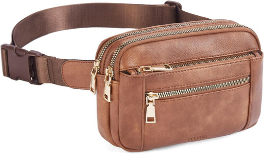 Telena Fanny Packs for Women Cross Body Leather Belt Bag Fashionable with Adjustable Strap Brown