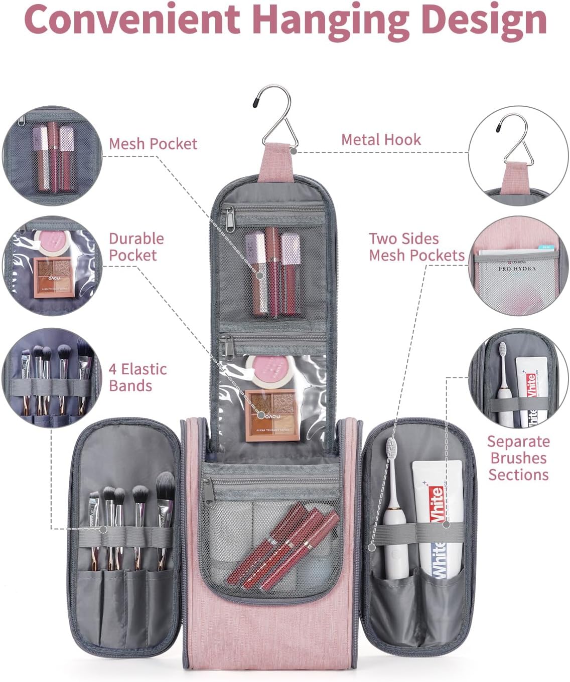 Narwey Small Hanging Toiletry Bag Women Travel Makeup Bag Organizer Toiletries Bag for Travel Size