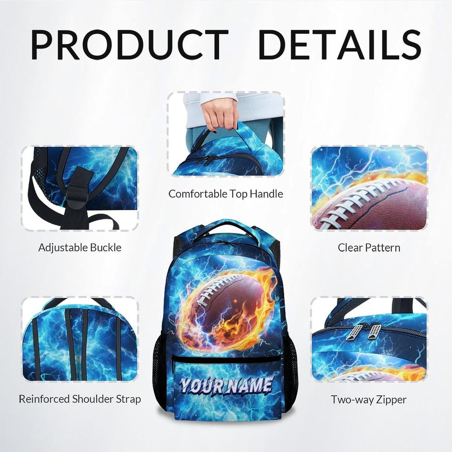 Backpack for Boys - Personalized Football Backpacks for Kids - Custom Bookbag for Elementary - Sports School Bag for Youth(17 Inch)