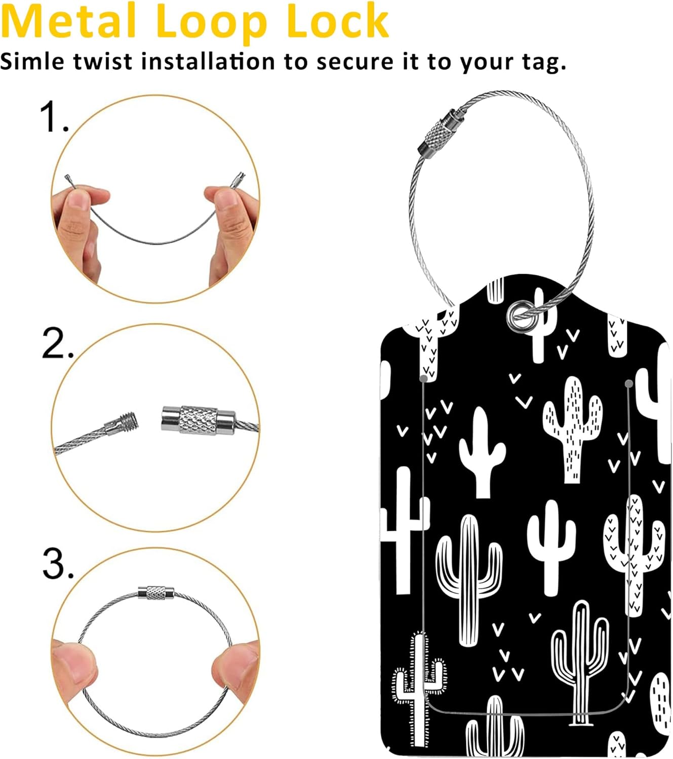 2 Pack Luggage Tags for Suitcases,Fun Western Cactus Luggage Tag,PU Leather Id Label Luggage Tags