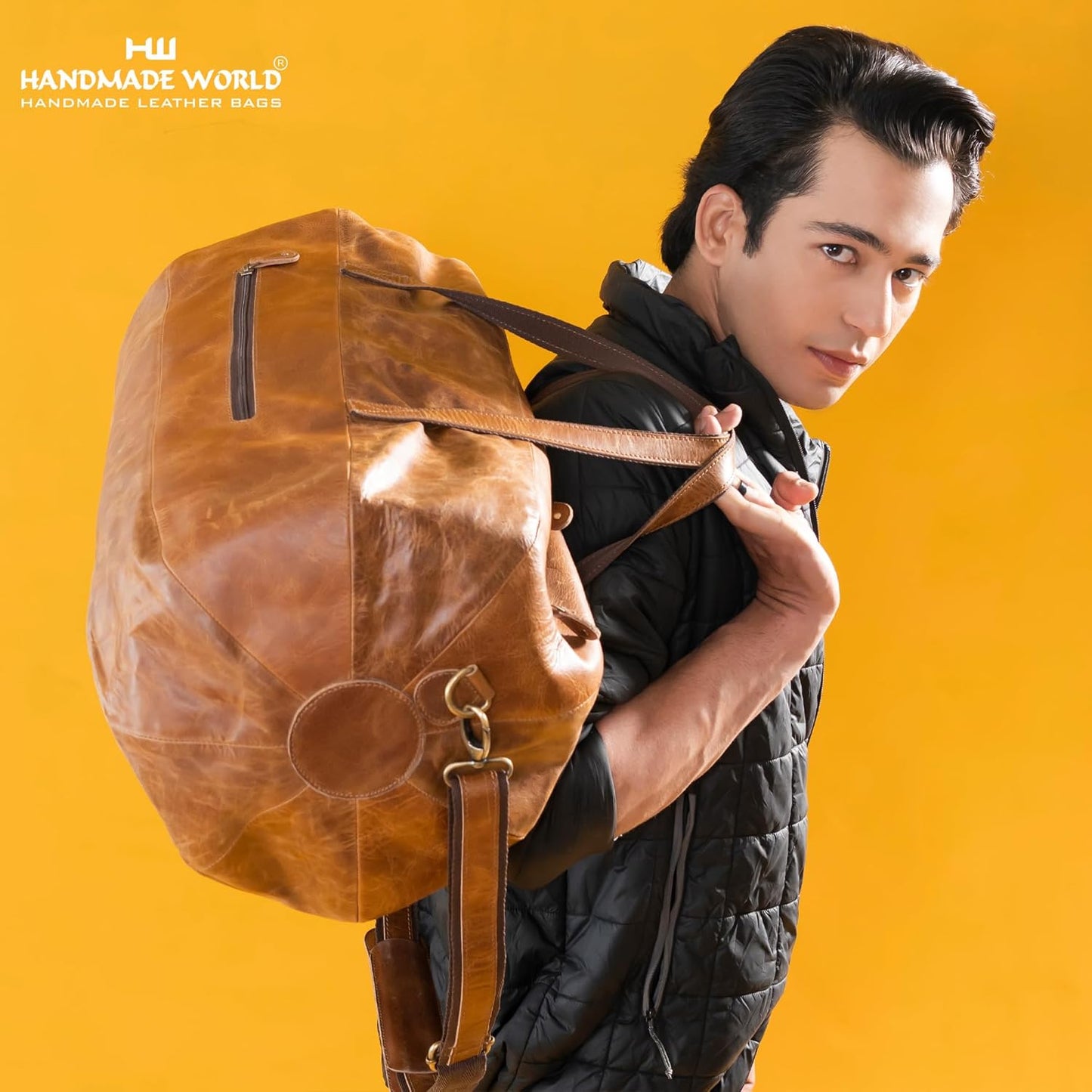 Handmade World Leather Duffle Gym Sports Bag For Men Women 'The GoalGear' Carry all Luggage Hold all Travel Overnighter Weekender Bag (With Strap)