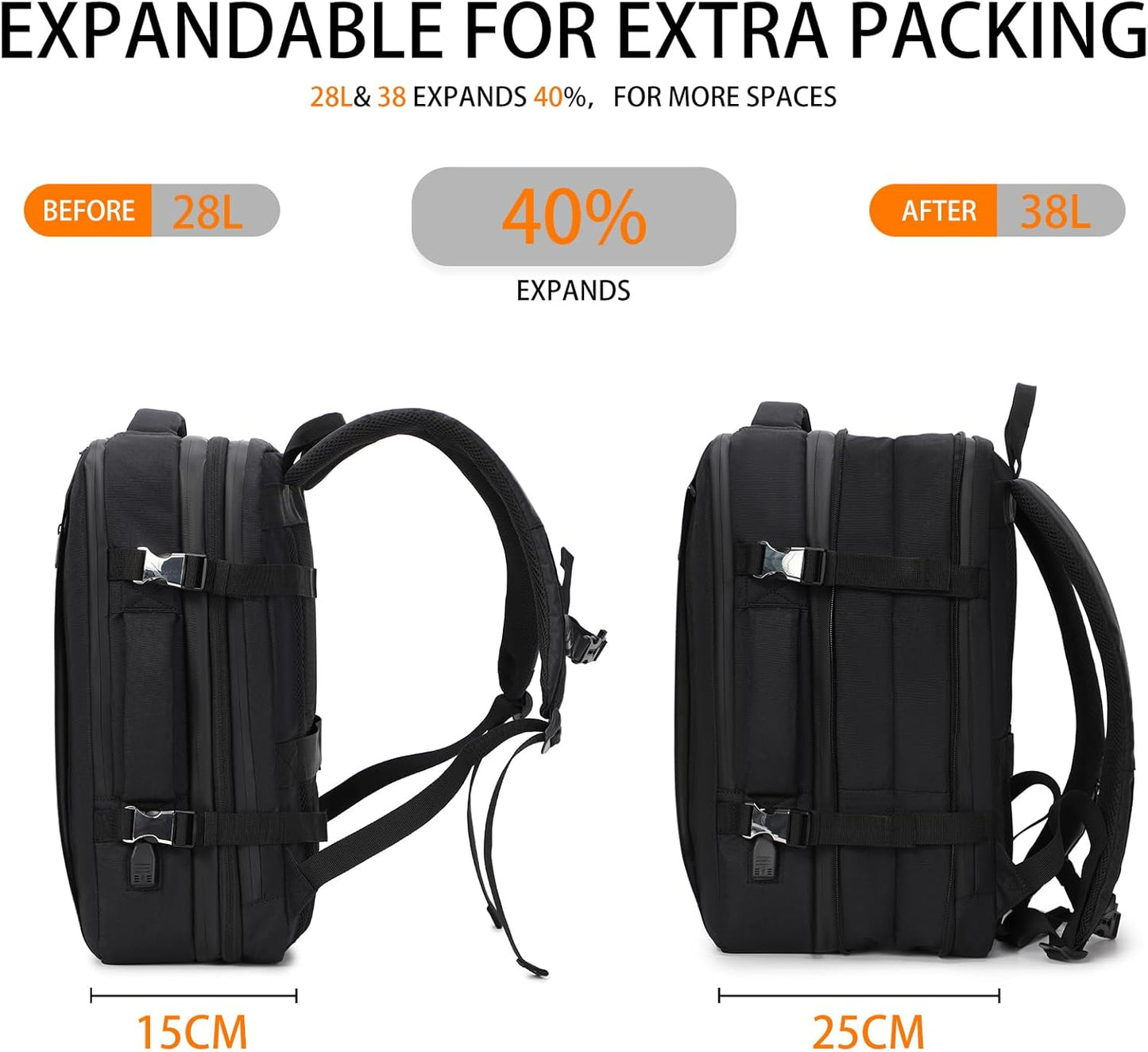 BESMART 50L Large Extendable Travel Backpack for Men Women, Flight Approved Carry on Backpacks fits 17”Laptop, TSA Waterproof Bags with USB Charger Port/Washbag Cube/Anti-Thief Bag/Luggage sleeve