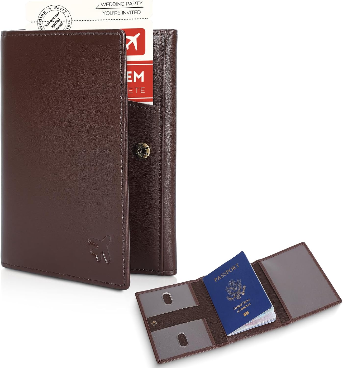 Polare Napa Leather Pilot Wallet Passport Holder RFID Blocking Tri-fold Travel Cover Document