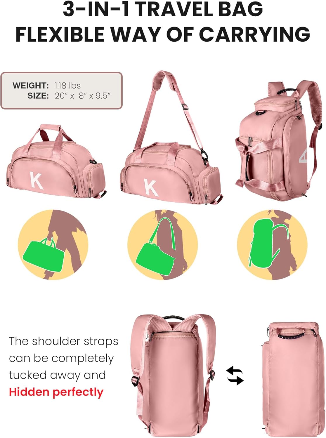 Birthday Gift for Daughter Granddaughter, Initial Gym Bags with Shoe Compartment, Dance Bag for Girls, Monogram Kid Overnight Bags, Small Travel Duffle Tote-Teen Girl Gifts (Letter Y)