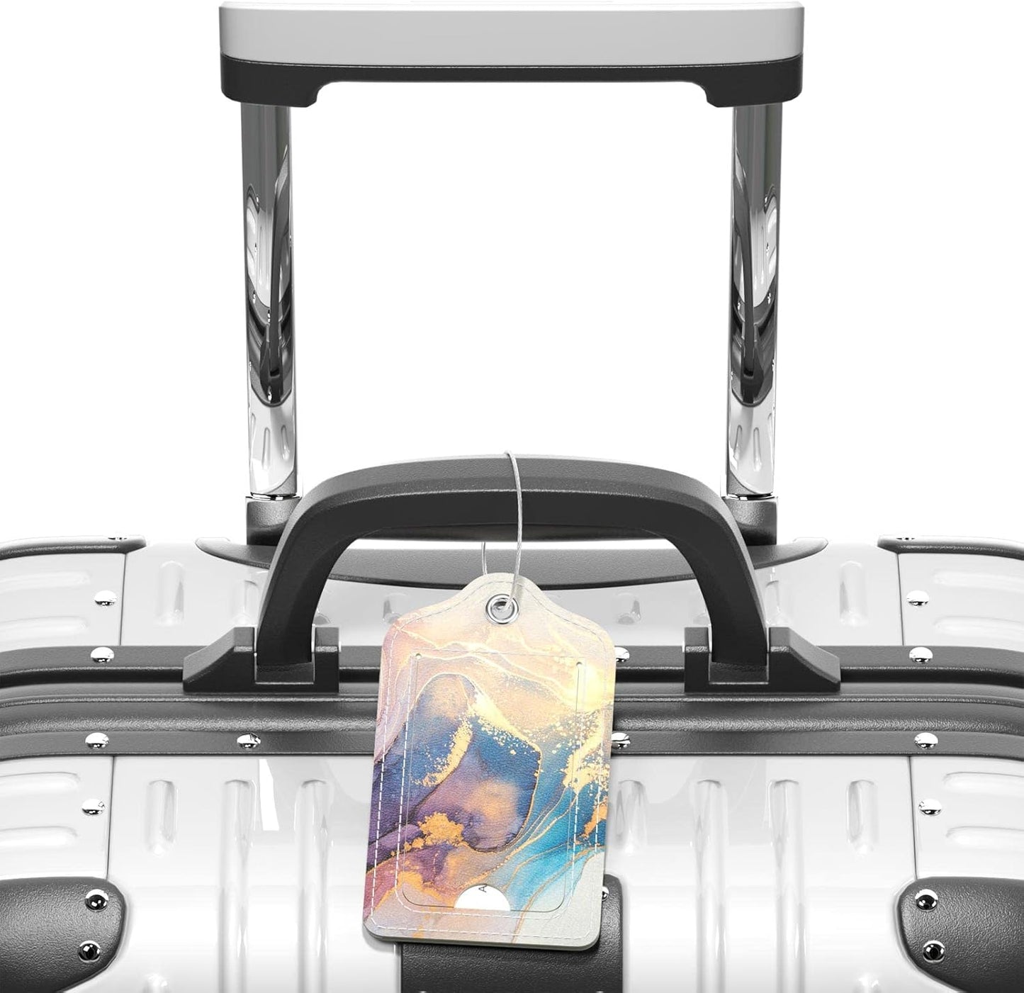 Luggage Tags for Suitcase, 2 Pack PU Leather Travel Cruise Luggage Tag with Privacy Flap, Name ID Label and Metal Loop for Women Men Suitcase Baggage Bag Backpack Instrument, Sunset Marble