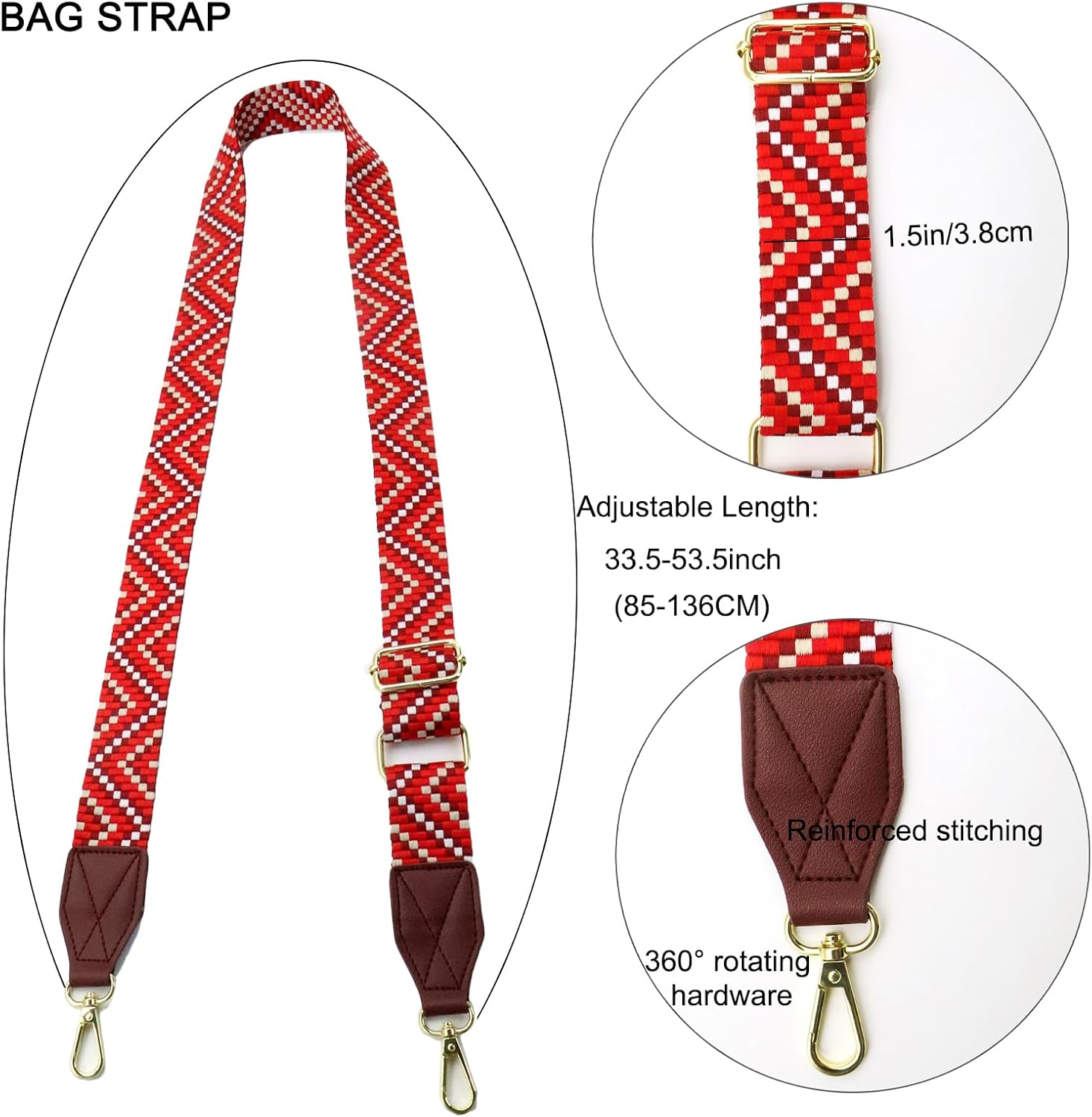 Adjustable Pink Purse Strap - 1.5" Wide Handbags, Camera, Guitar, Phone & Crossbody Bag Replacement