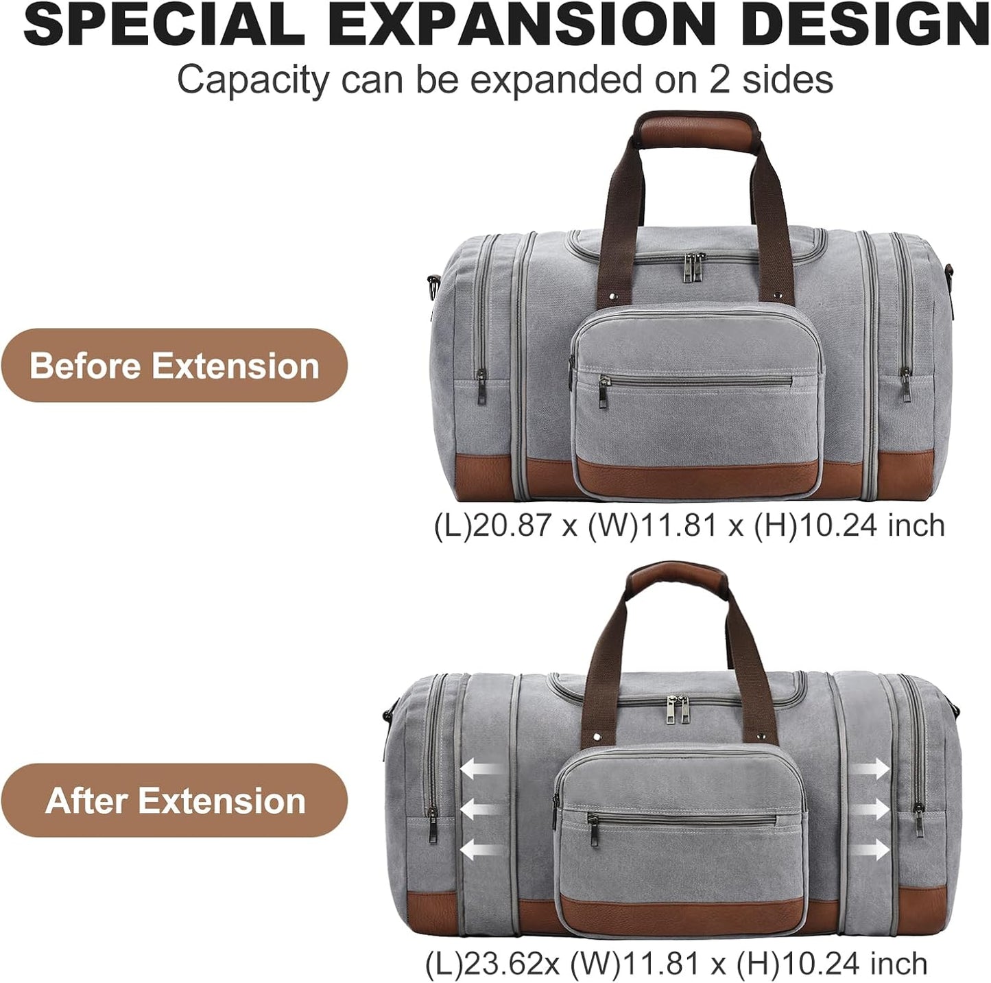 Litvyak Duffle Bag for Travel, 50L Canvas Travel Duffel Bags Overnight Weekend Gym Carry On Luggage Bag for Men & Women(Grey+Toiletry Bag)