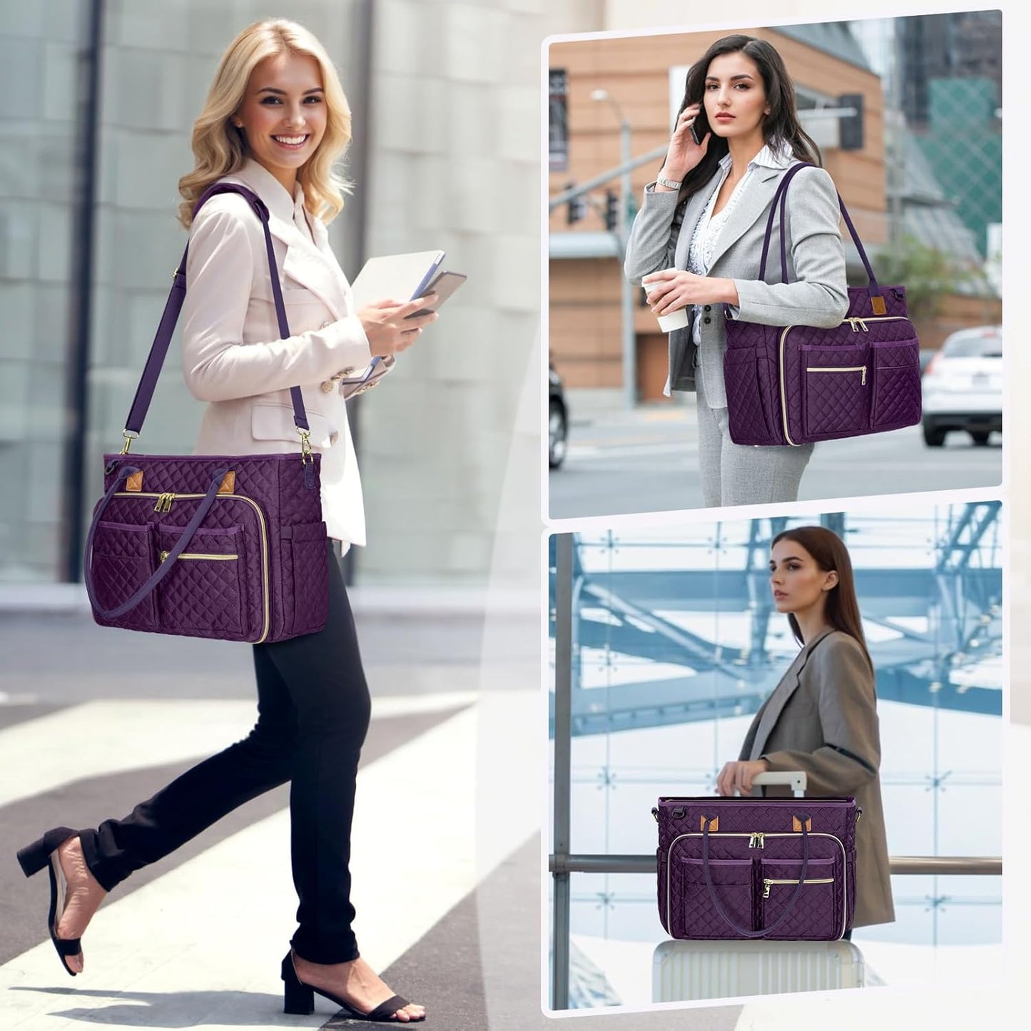 RAINSMORE Teacher Tote Bag 15.6 inch Laptop Bag for Women Work Bags Laptop Tote Nurse Bag Professional Computer Messenger with Insulated Pocket, Laptop Briefcase for Office, College, Dark Purple