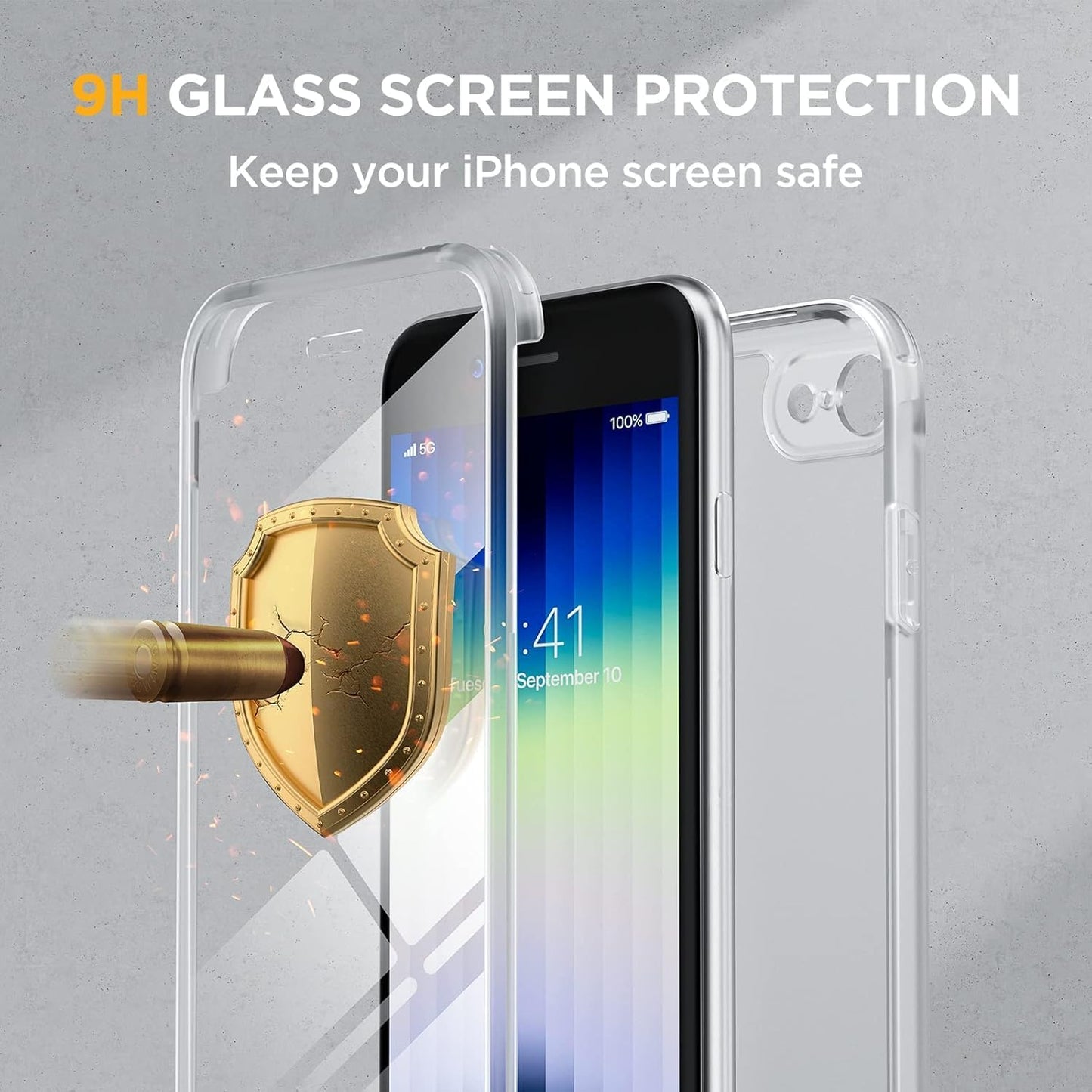 Miracase for iPhone SE Phone Case 3rd/2nd Generation 2022 2020 Full-Body with Built-in Glass Screen Protector, Heavy Duty 360° Protective Shockproof Bumper Cover for iPhone 8/SE, Purple