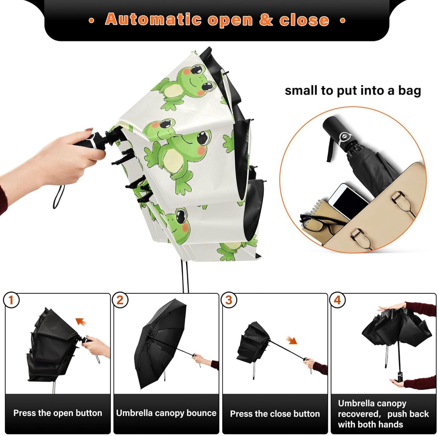 Automatic Folding Umbrella Windproof Strong, UV Protection Compact Black Gothic Moon Spider Webs and Bats Sun Rain Sun Rain Travel Umbrellas for Women Men