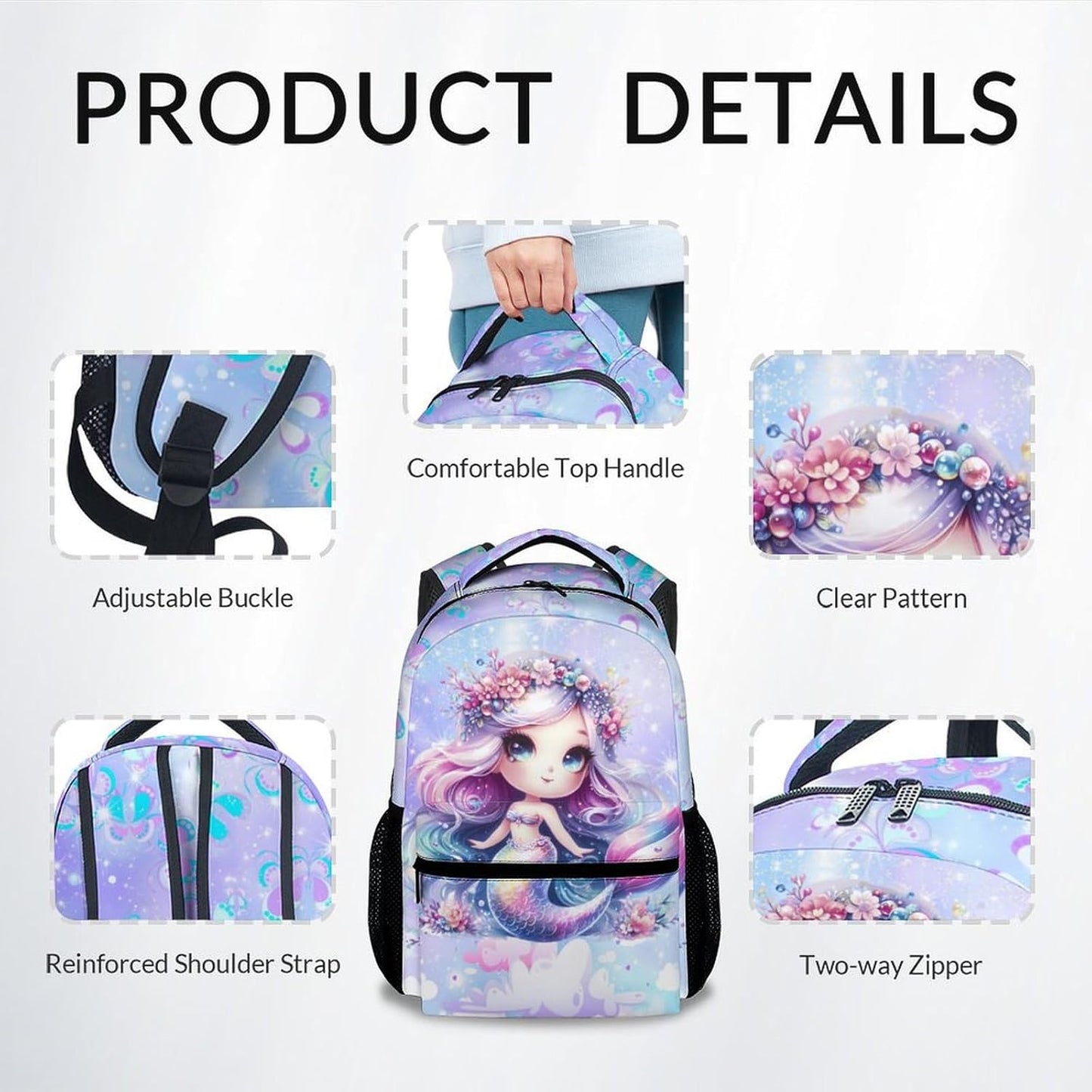Girls Bookbag - Mermaid Backpack for Girls - School Back Pack with Large Capacity - 17 Inch Cute Kids Schoolbag for Primary Kindergarten Preschool