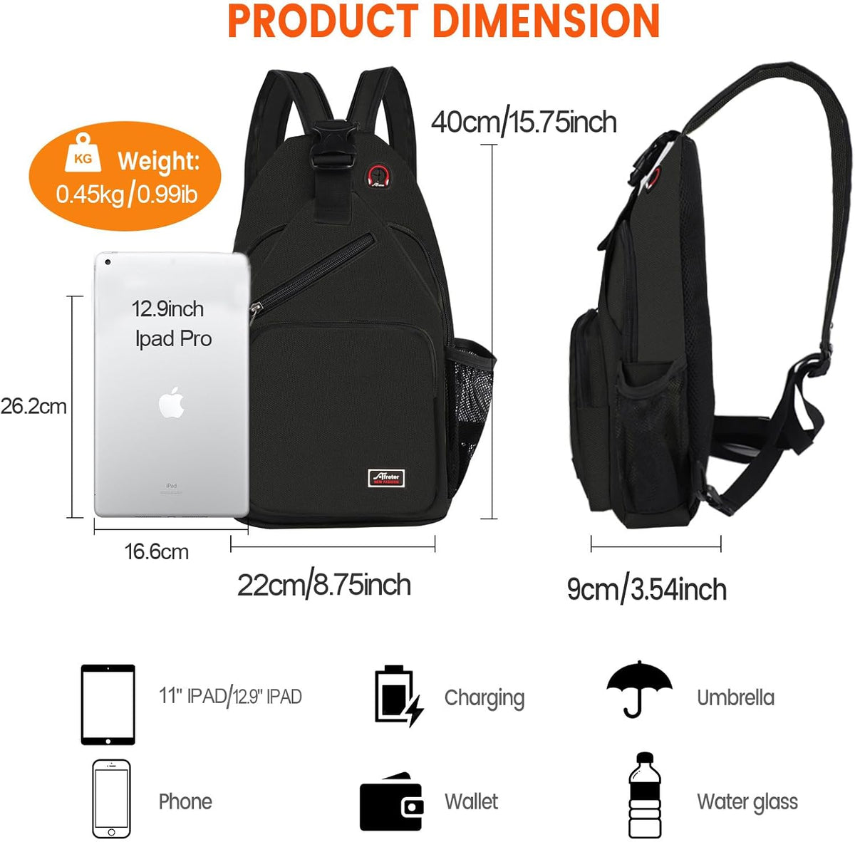 Crossbody Sling Backpack Men and Women Sling Bag Shoulder Backpack Travel Hiking Chest Bag Daypack