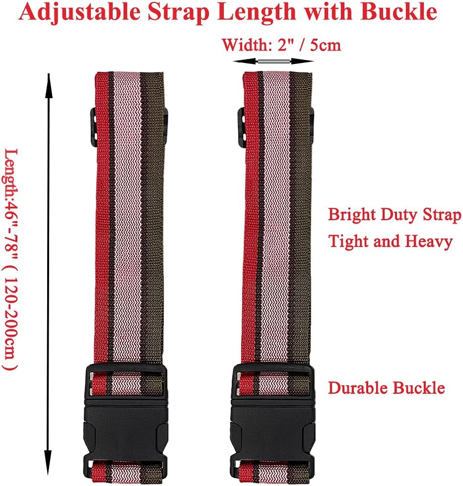 2 Pack Luggage Straps, Bright Colors Adjustable Suitcase Belts with Quick Release Buckle (GreyPink)